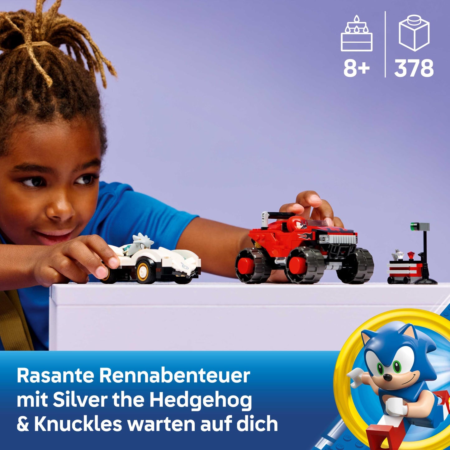 LEGO Sonic the Hedgehog Silvers Car vs. Knuckles' Monster Truck - Children's toy with 2 speedsters and 2 minifigures - Gift for boys and girls aged 8 and up - Sonic fan item for gamers - 77118