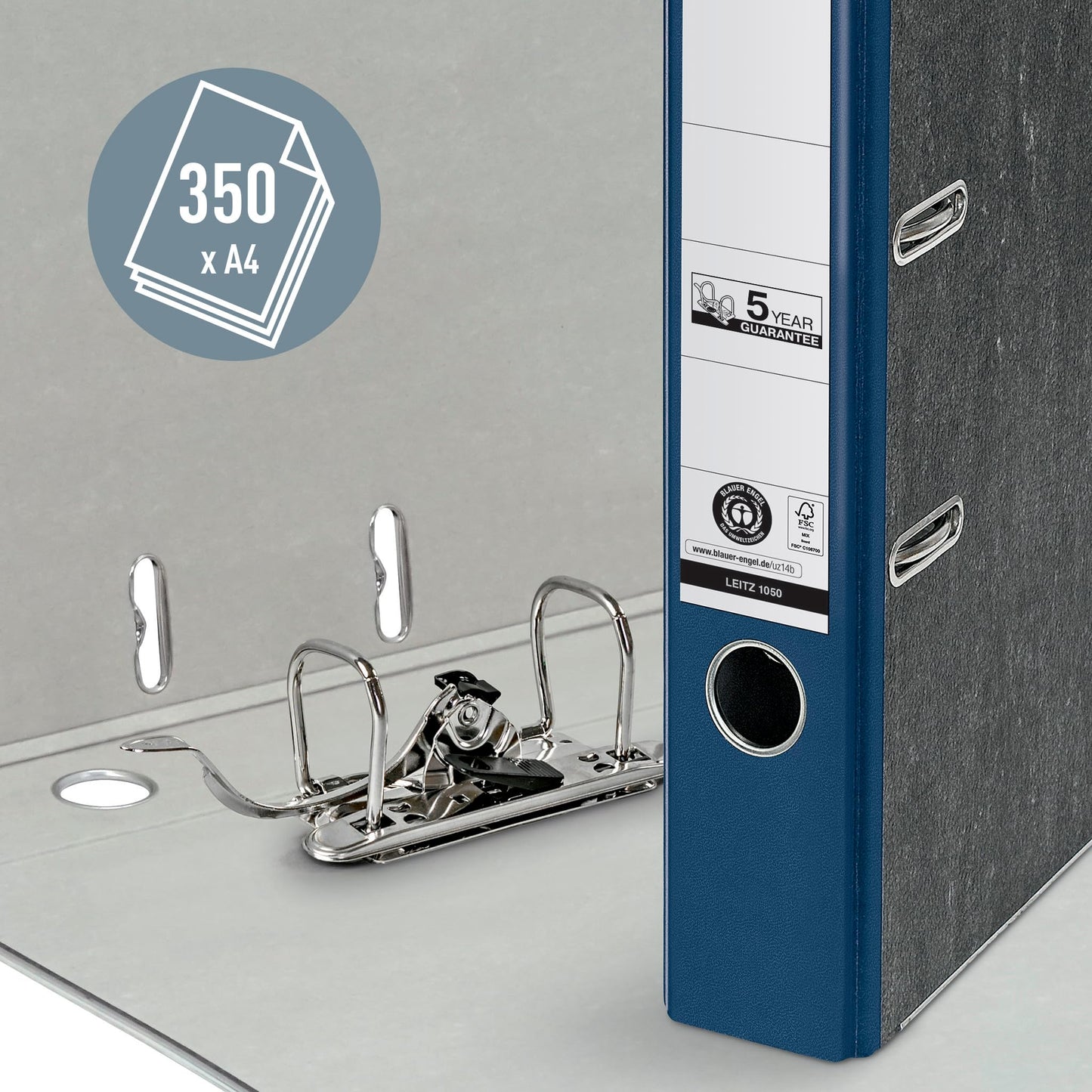 Leitz quality folders, pack of 20, the original, DIN A4 narrow file folders, 5 cm wide, cloud marble paper, recycled folders, Blue Angel, with 180° mechanics, highest stability, blue, 10505035 - 10505035-20