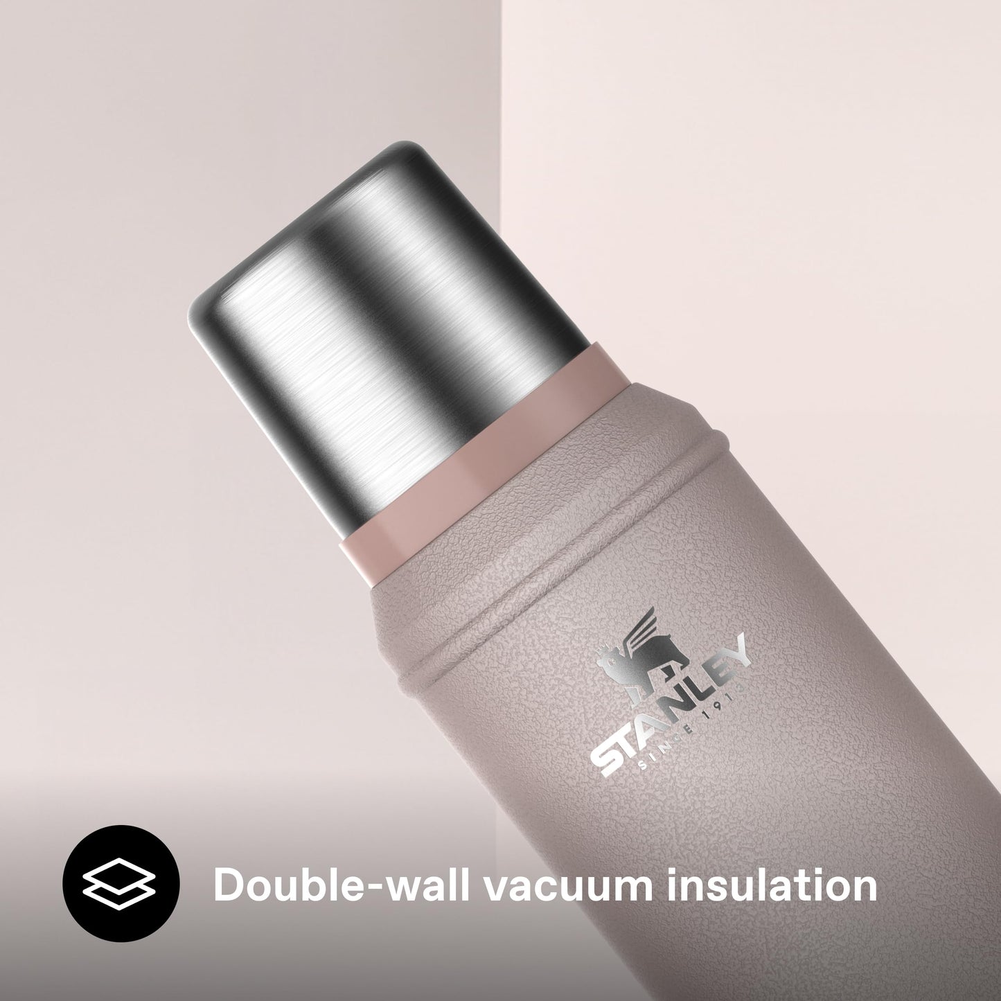 Stanley 1913 Classic Legendary Thermos Flask 0.94L - Keeps Hot or Cold for 24 Hours - Dishwasher Safe - Lid Serves as a Mug - Vacuum Flask BPA Free - Stainless Steel Thermos Flask - Rose Quartz - 100000117255