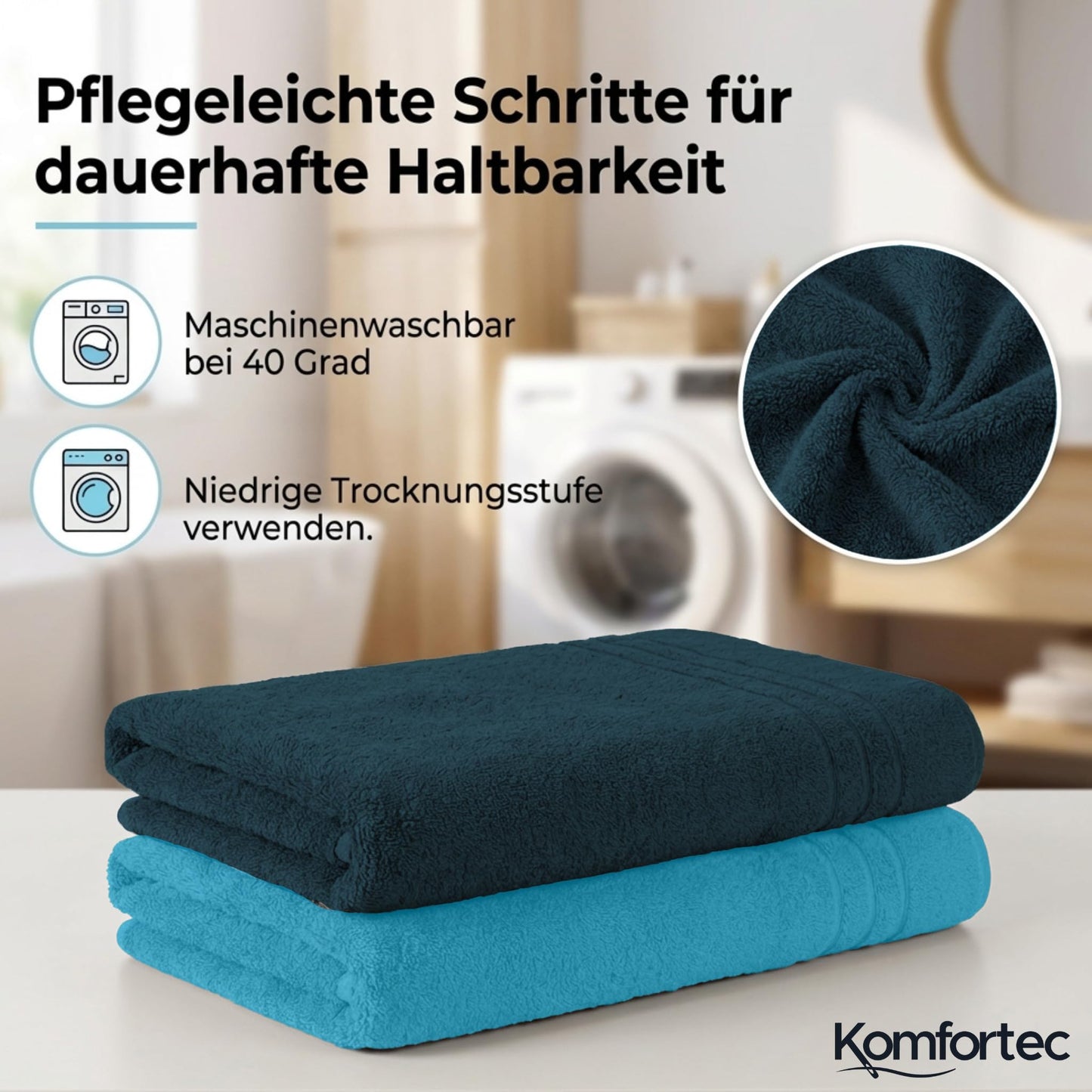 Komfortec 2 sauna towel set 80x200 cm, large sauna towels made of 100% cotton, sauna towels, fluffy and absorbent, quick-drying, petrol/turquoise - 2er-80x200-petrol-turkis