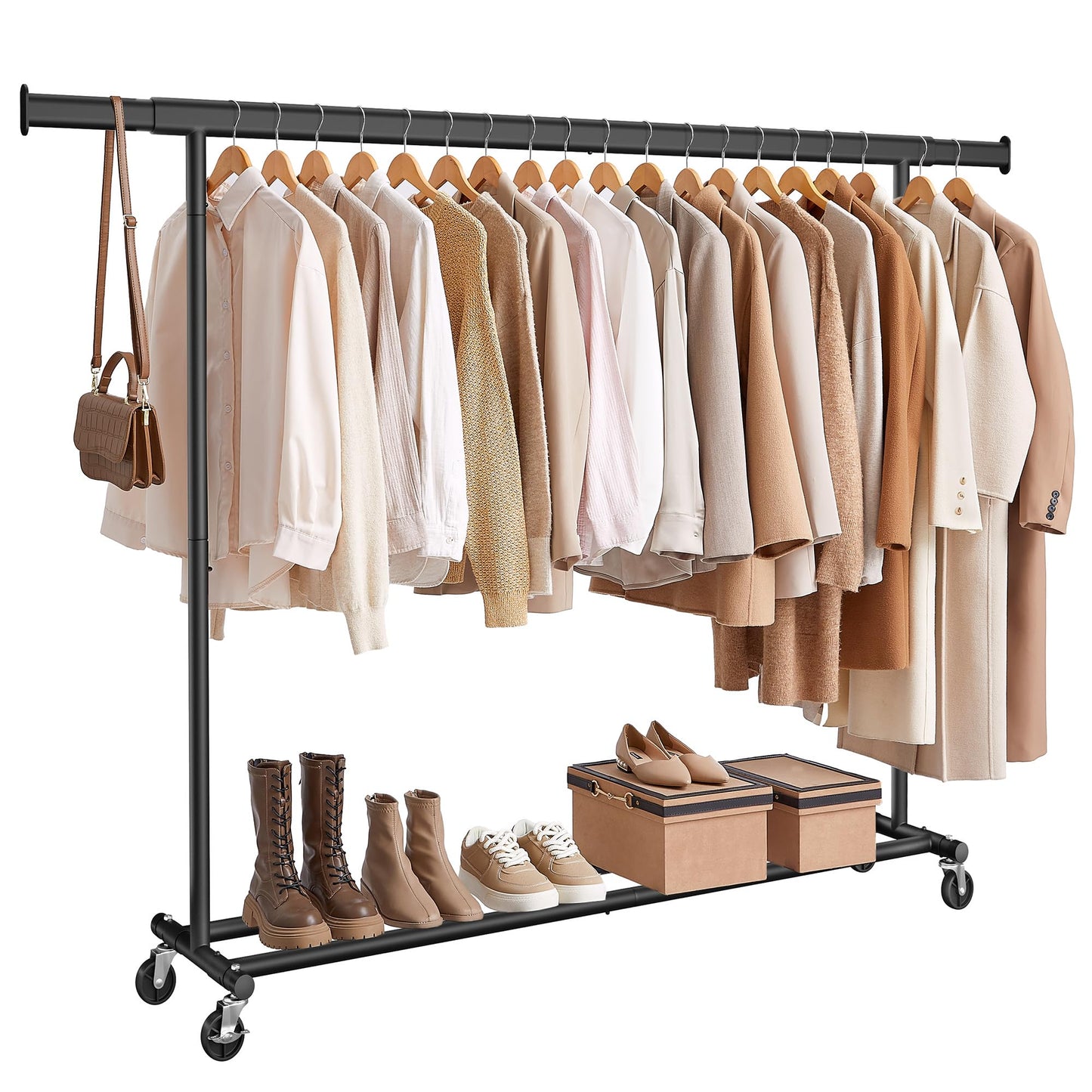 SONGMICS clothes rack on wheels, heavy-duty coat rack, extendable clothes rail, loads up to 150 kg, easy assembly, transportable, black HSR175B01 - UHSR175B01