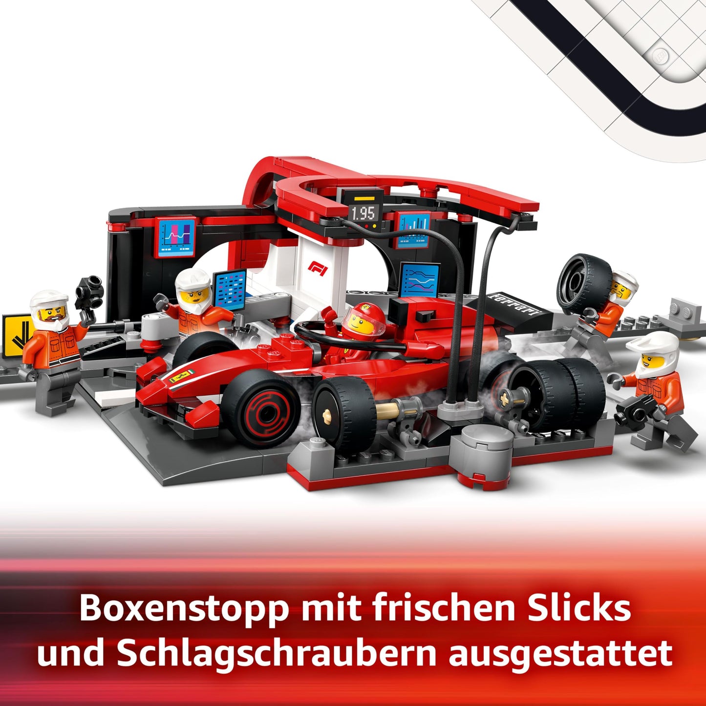 LEGO City F1 Pit Stop with Pit Crew and Ferrari Speedster - Formula 1 Pit Stop Set with 1 Racing Driver and 4 Mechanic Minifigures - Toy Racing Car for Boys and Girls from 6 Years - 60443