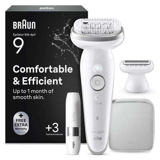 Braun Epilator for Women Silk·épil 9, Ladyshaver, 9-341, White/Silver - SE9-341