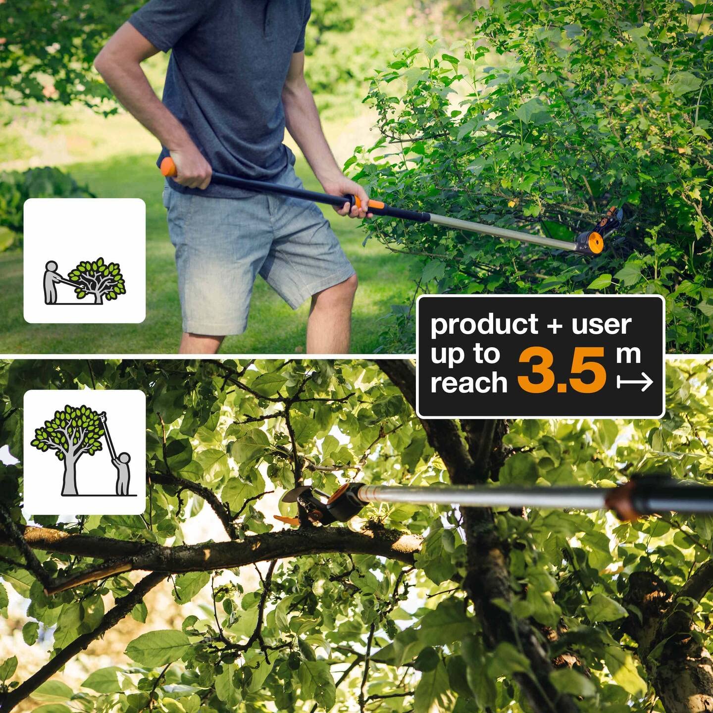 Fiskars Bypass cutting giraffe for fresh branches and twigs, non-telescopic, non-stick coated, steel blade/aluminum handle, length 1.6 m, black/orange, UPX82, 1023625
