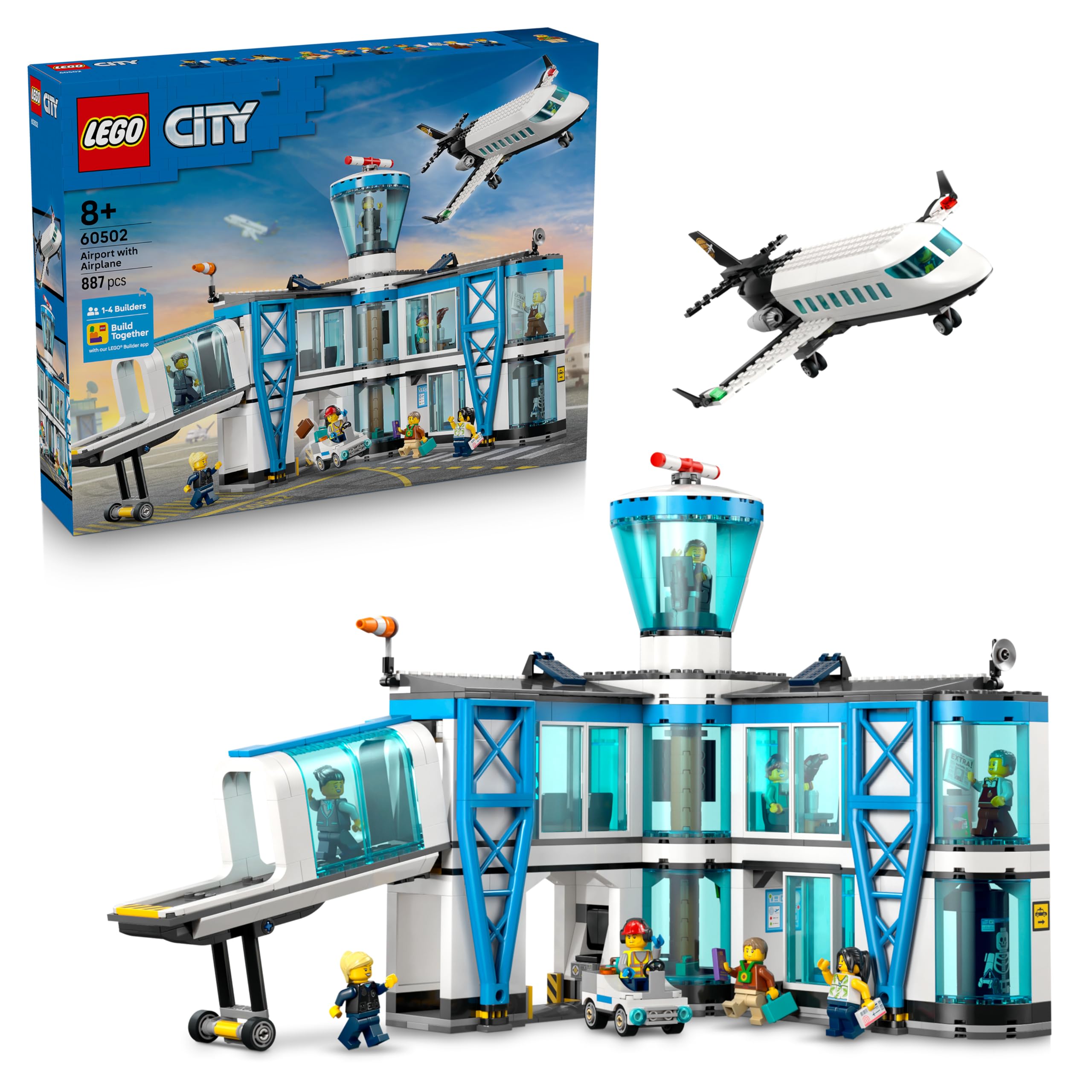 LEGO City Airport with Airplane - Toy Miniature Model Building with Terminal, Airplane, Tow Vehicle, Passenger Bridge, 9 Minifigures & Accessories - Birthday Gift for Boys Ages 8 and Up - 60502