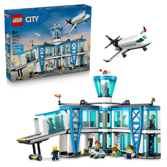 LEGO City Airport with Airplane - Toy Miniature Model Building with Terminal, Airplane, Tow Vehicle, Passenger Bridge, 9 Minifigures & Accessories - Birthday Gift for Boys Ages 8 and Up - 60502