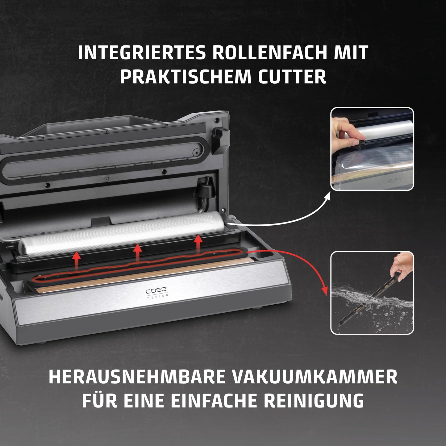 CASO VRH 690 advanced vacuum sealer test winner, vacuum sealer for food, 150 vacuum sealing processes non-stop, double weld seam, 20 liters/min, cutter, incl. 2 professional film rolls - 1527