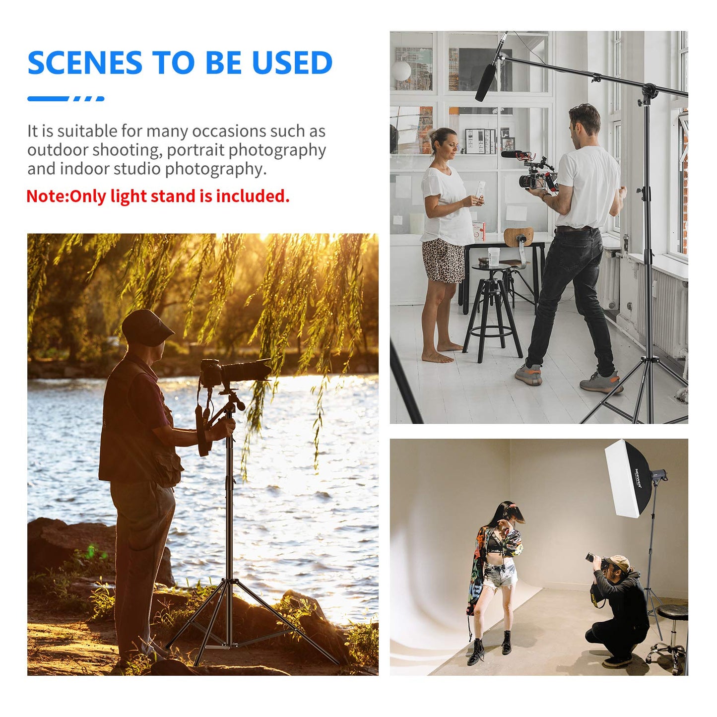 NEEWER High Performance Light Stand 3 Meters Adjustable Spring Padded Metal Photography Tripod Stand for Photo Studio Softbox Flash Monolight Ring Light and Other Photo Equipment (Black) - 10097834