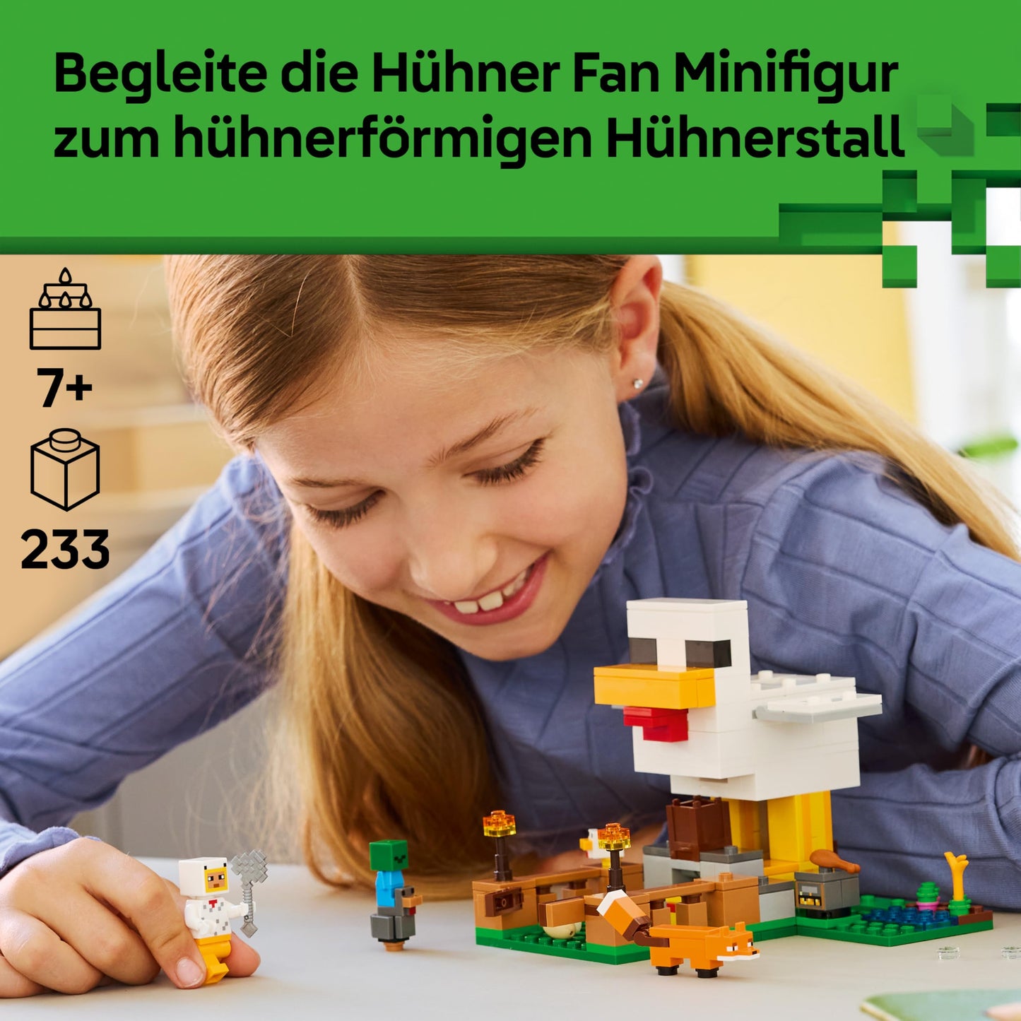 LEGO Minecraft Chicken Farm - Building toy with chicken fan minifigure, baby zombie and fox figures - Set with Minecraft figure - Gamer gift for boys and girls aged 7 and up - 21585