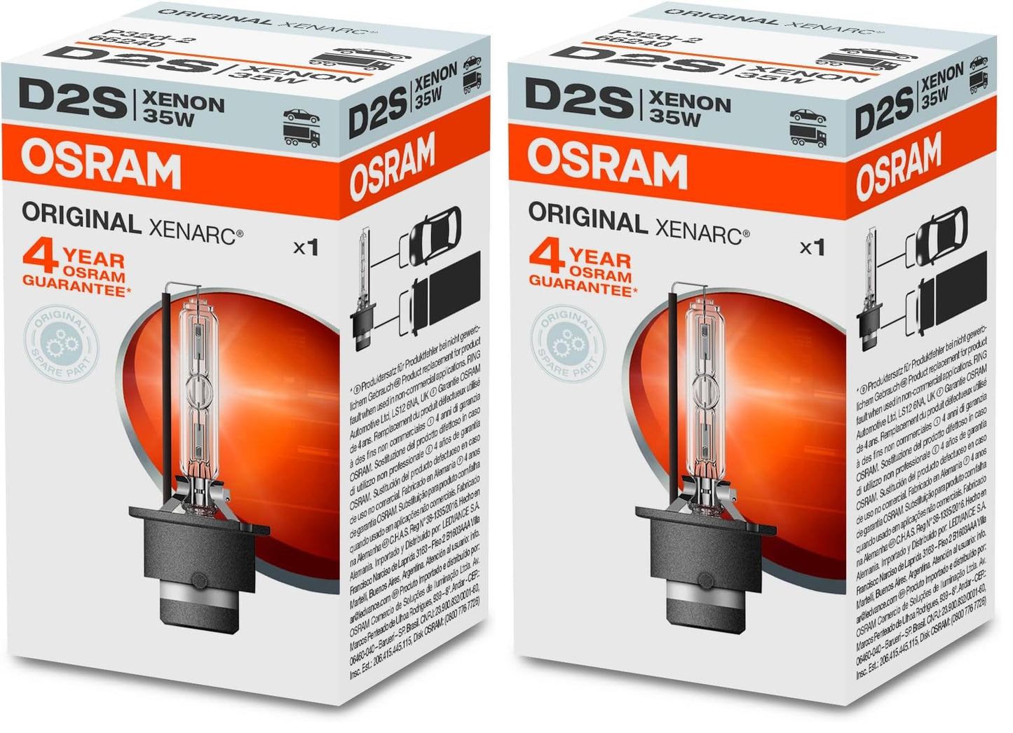 Osram XENARC ORIGINAL, D2S, xenon headlight bulb, 66240, cardboard folding box (1 bulb) (pack of 2)