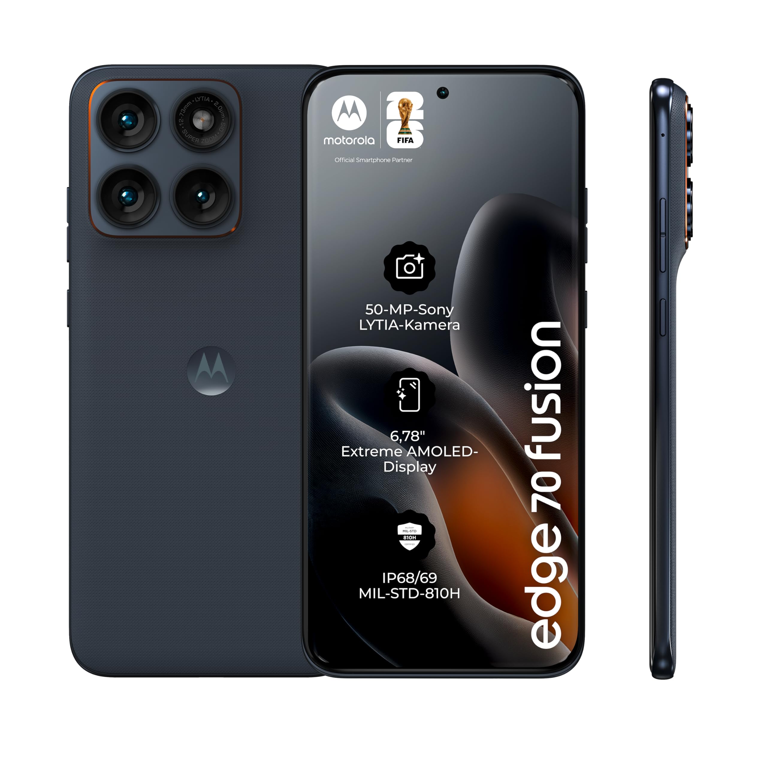 Motorola Edge 70 Fusion Smartphone (Robust 6.78" Super HD+ display thanks to Corning Gorilla Glass 7i, 50 MP camera, 8/256 GB, 5100 mAh, 68W TurboPower charging) Pantone Silhouette - PBBDOOO2SE