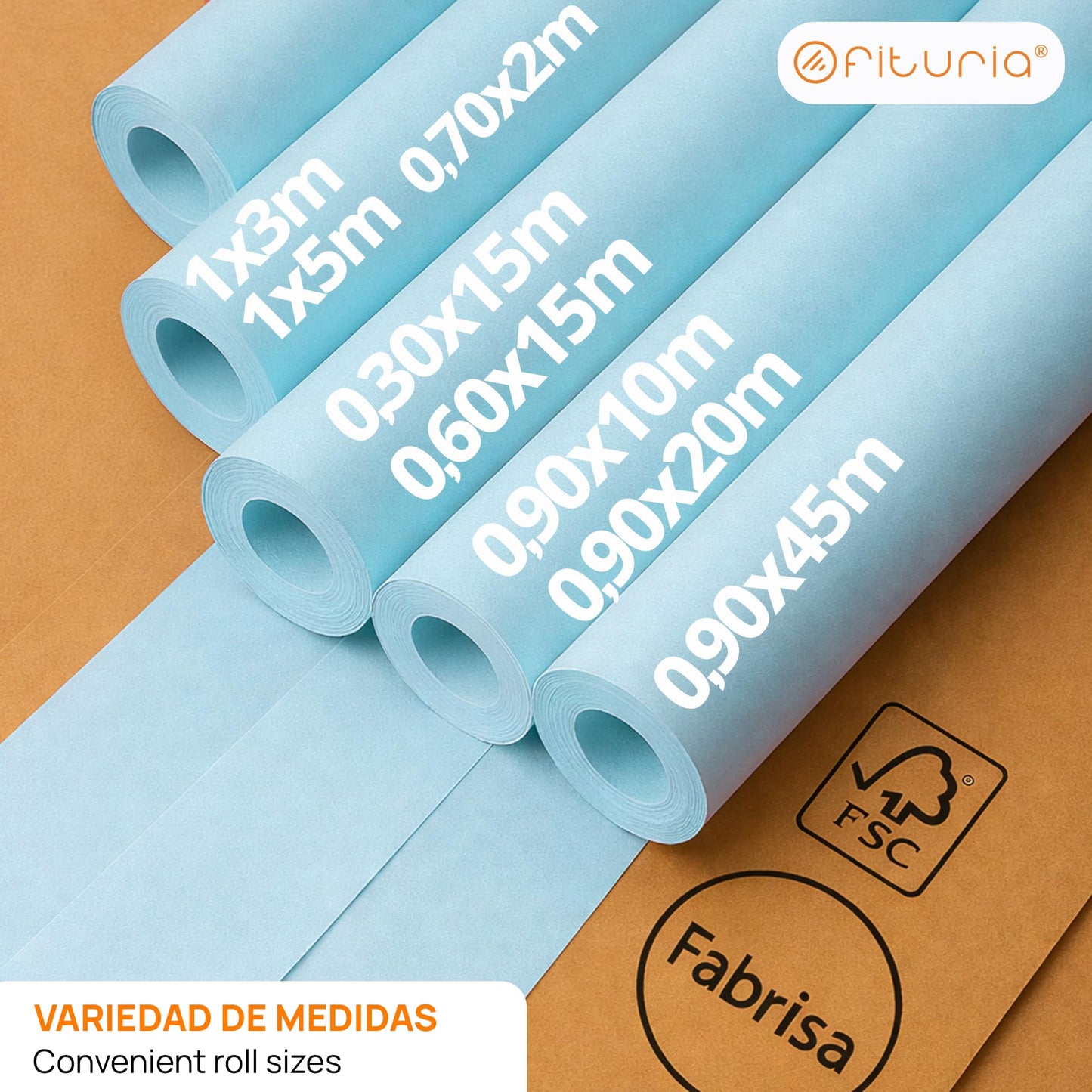 OFITURIA Kraft Paper Blue Pastel - Roll 0.70 × 2 m - 6 Rolls - Wrapping Paper and Packaging Paper - Craft Paper for DIY, Decoration and Sewing Patterns - Tear-Resistant and Easy to Cut - COM620-parent2