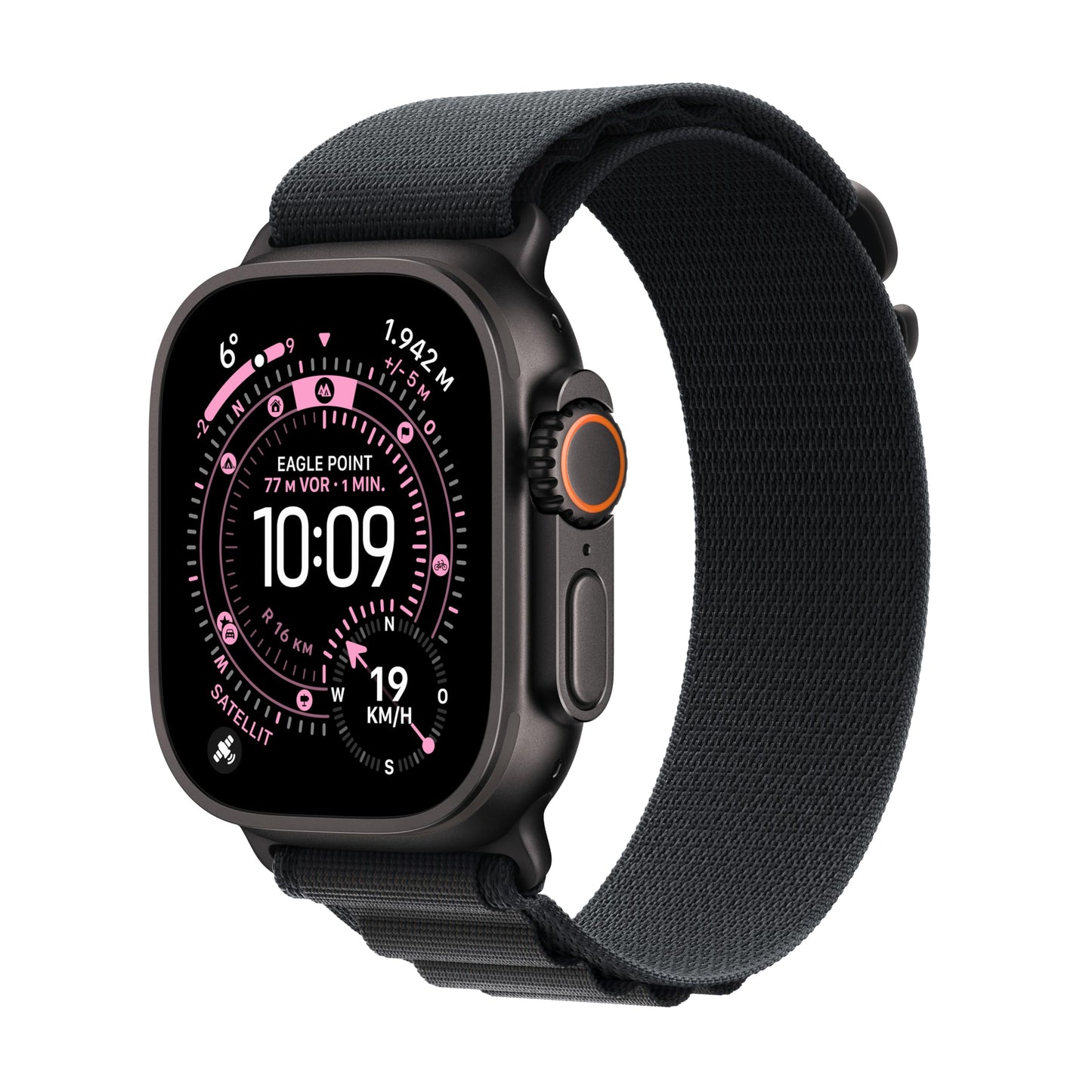 Apple Watch Ultra 3 GPS + Cellular 49 mm premium smartwatch for running training and combination sports with robust titanium case in black and Alpine Loop in black (medium) - MF0V4QF/A
