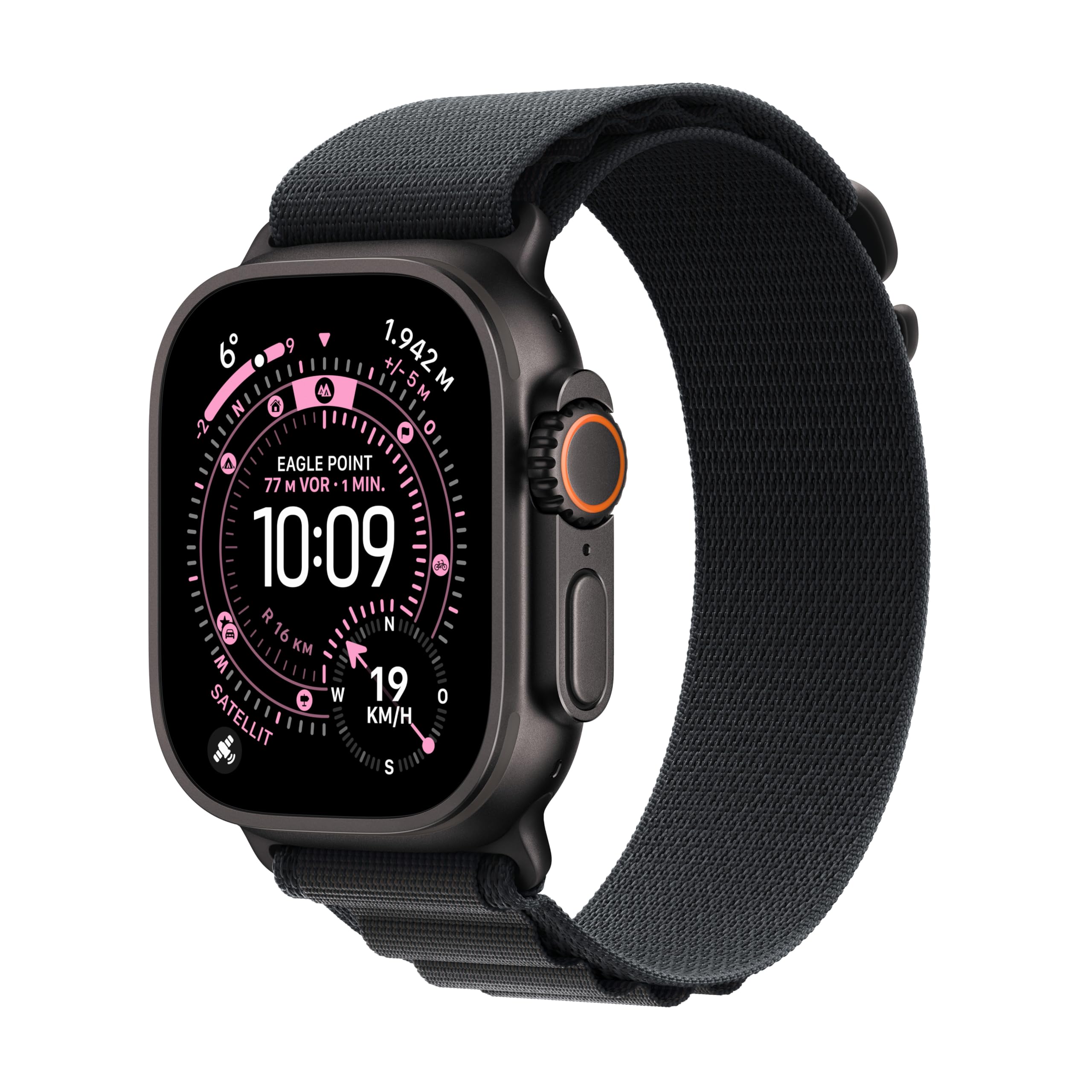 Apple Watch Ultra 3 GPS + Cellular 49 mm premium smartwatch for running training and combination sports with robust titanium case in black and Alpine Loop in black (medium) - MF0V4QF/A