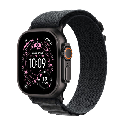 Apple Watch Ultra 3 GPS + Cellular 49 mm premium smartwatch for running training and combination sports with robust titanium case in black and Alpine Loop in black (medium) - MF0V4QF/A