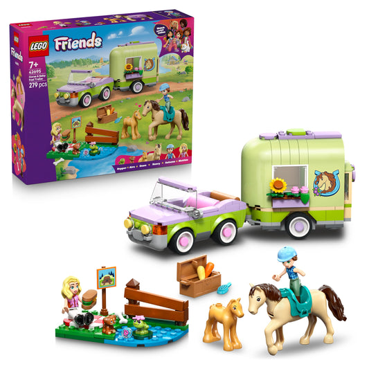 LEGO Friends horse and foal with horse trailer - horse playset with care accessories, 4 animal figures, car & 2 mini dolls - birthday gift idea for girls aged 7 and up - 42695