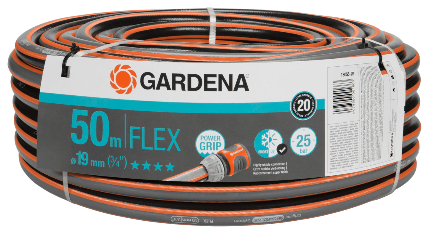Gardena Comfort FLEX hose 19 mm (3/4 inch), 50 m: dimensionally stable, flexible garden hose with power grip profile, made of high-quality spiral fabric, 25 bar burst pressure, without system parts (18055-20)