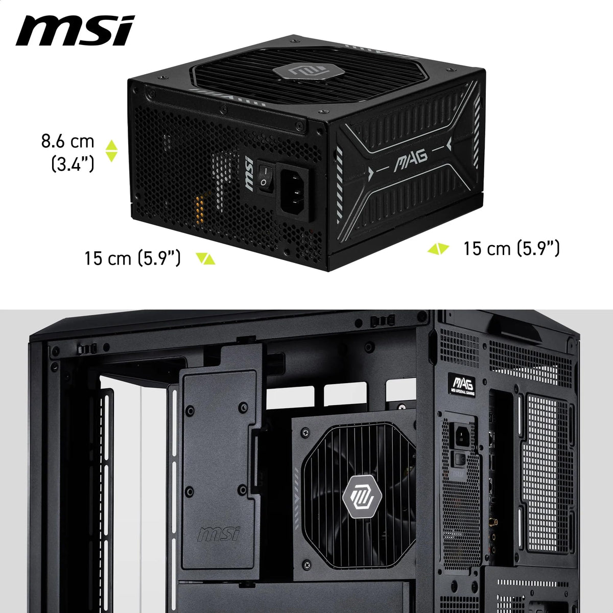 MSI MAG A1000GLS PCIE5 Sursă de alimentare, 1000W, 80 Plus Gold, ATX 3.1, suport pentru GPU PCIe 5.1, 12V-2x6 nativ, conector 12V-2x6 bicolor, sursă ATX, cabluri modulare - 306-7ZPIX11-CE0