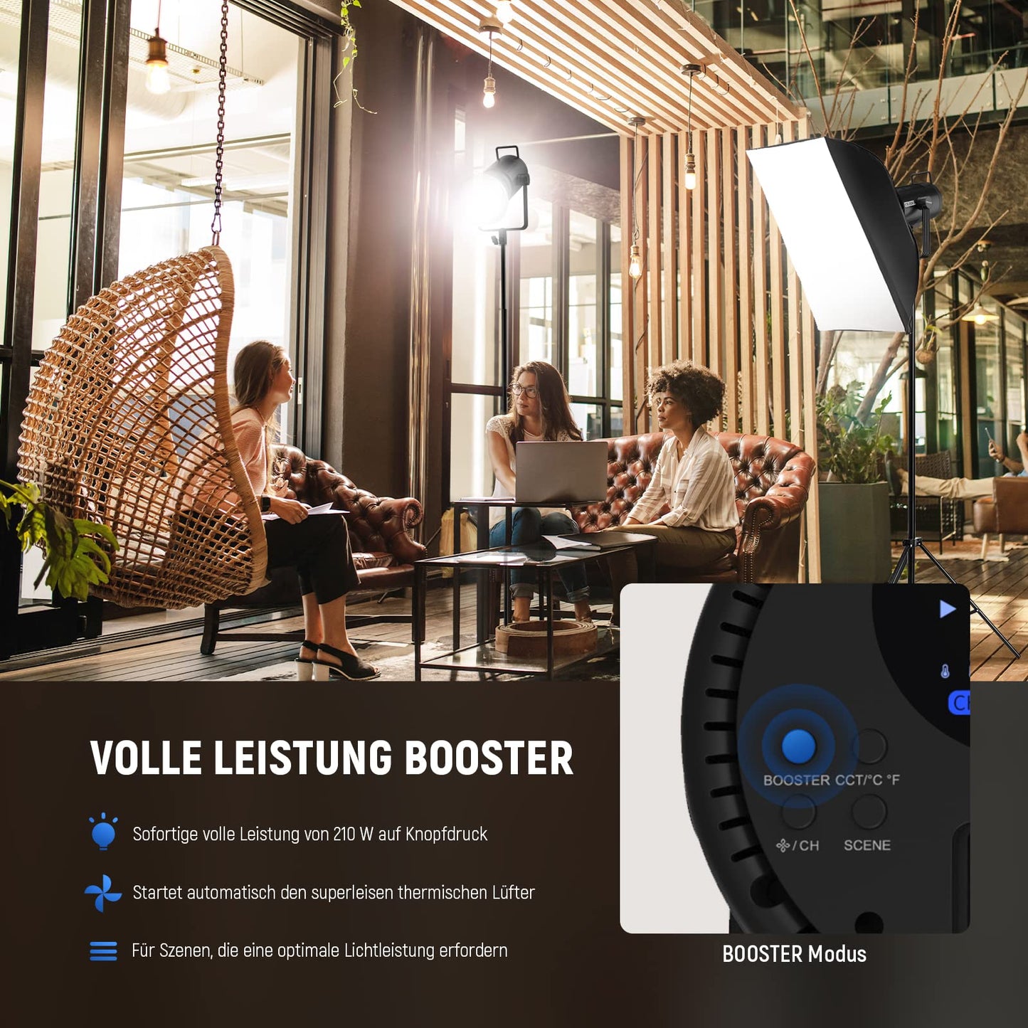 NEEWER CB200B 210W LED video light studio light with 2.4G/APP remote control, all-metal COB bi-color studio continuous light Bowens mount 90000Lux/1m 2700K-6500K CRI/TLCI97+ 12 effects for portrait
