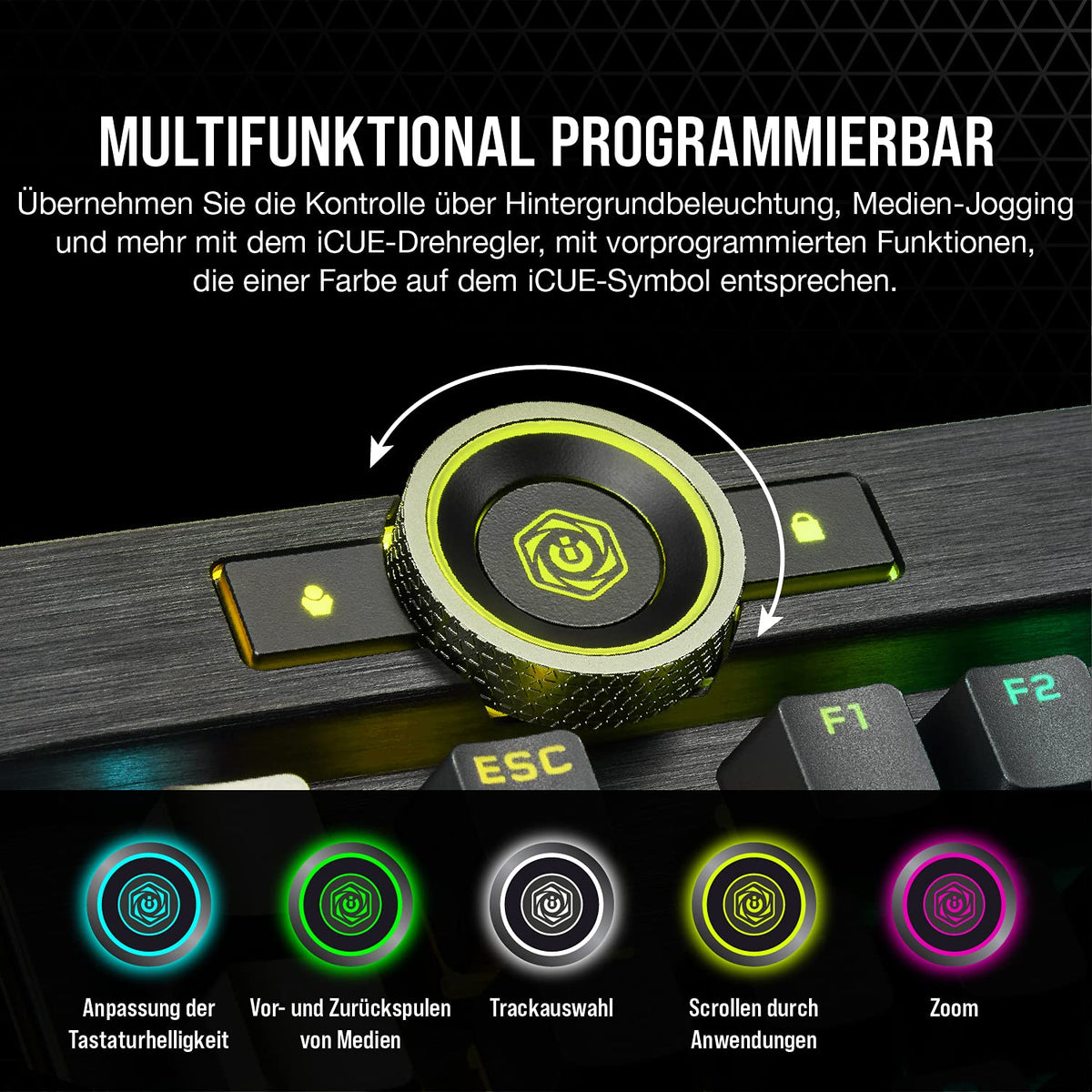CORSAIR K100 RGB Optical-Mechanical Wired Gaming Keyboard - OPX Linear Switches - PBT Double-Shot Keycaps - Compatible with Elgato Stream Deck & iCUE - PC, Mac, Xbox - QWERTZ DE - Black - CH-912A01A-DE