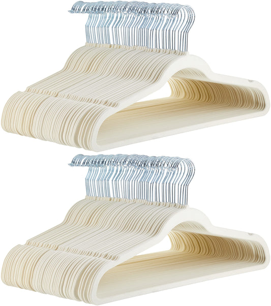 Amazon Basics Slim Non-Slip Shirt/Suit/Costume Hangers, 100 Pack, Ivory - AQ-M0005