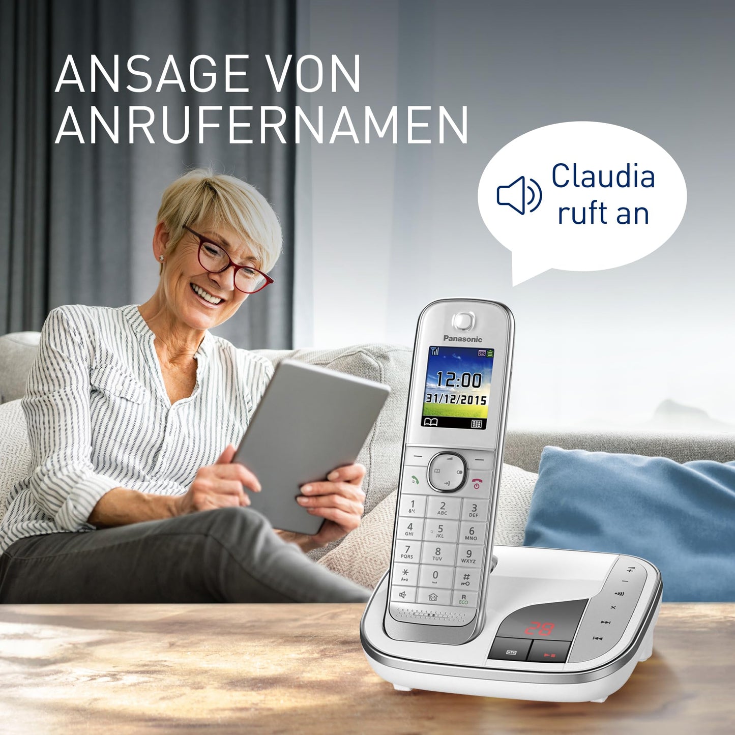 Panasonic KX-TGJ320GW cordless telephone with answering machine, hands-free system, color LCD, DECT security, low radiation, long-lasting battery, black