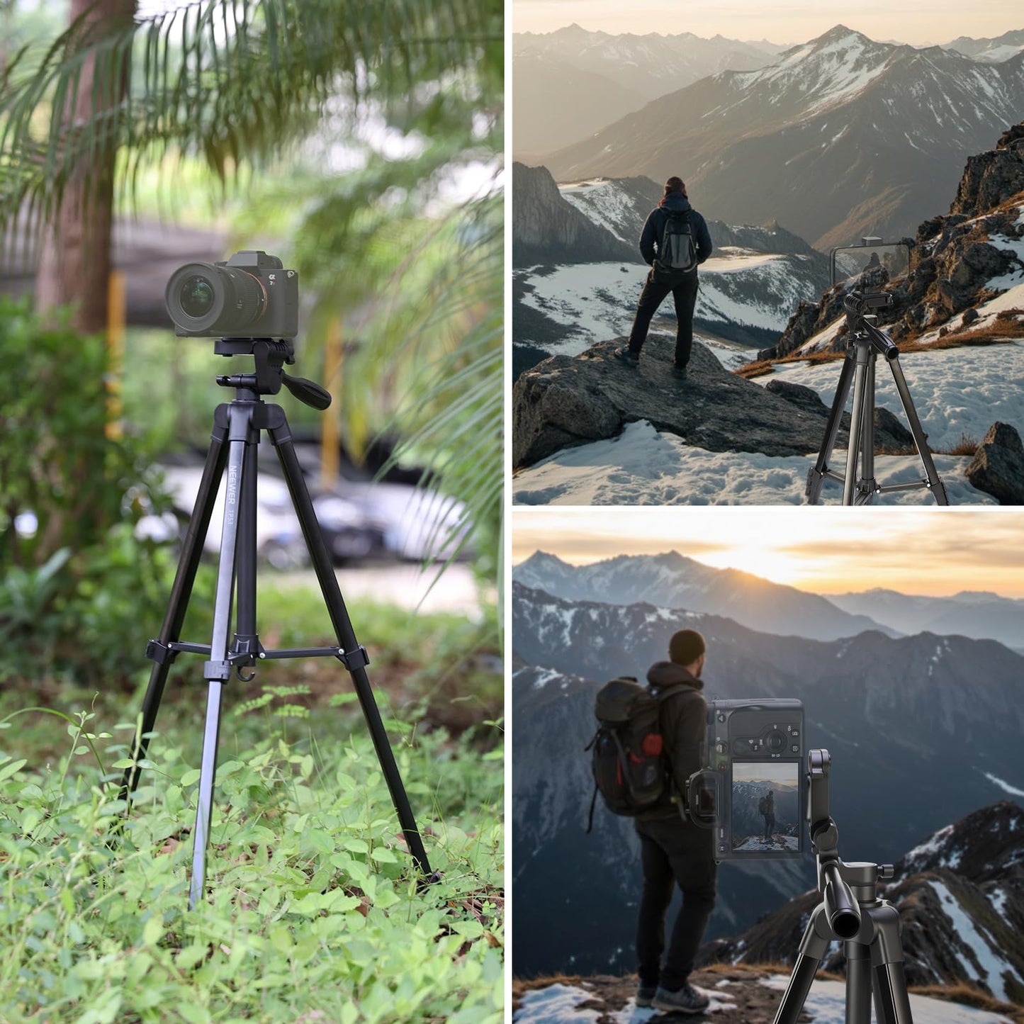 NEEWER Entry Level Version Tripod for Cell Phone & Camera, Metal Lightweight Portable Travel Tripod with Cold Shoe Cell Phone Holder Compatible with iPhone for Video Recording, TP53