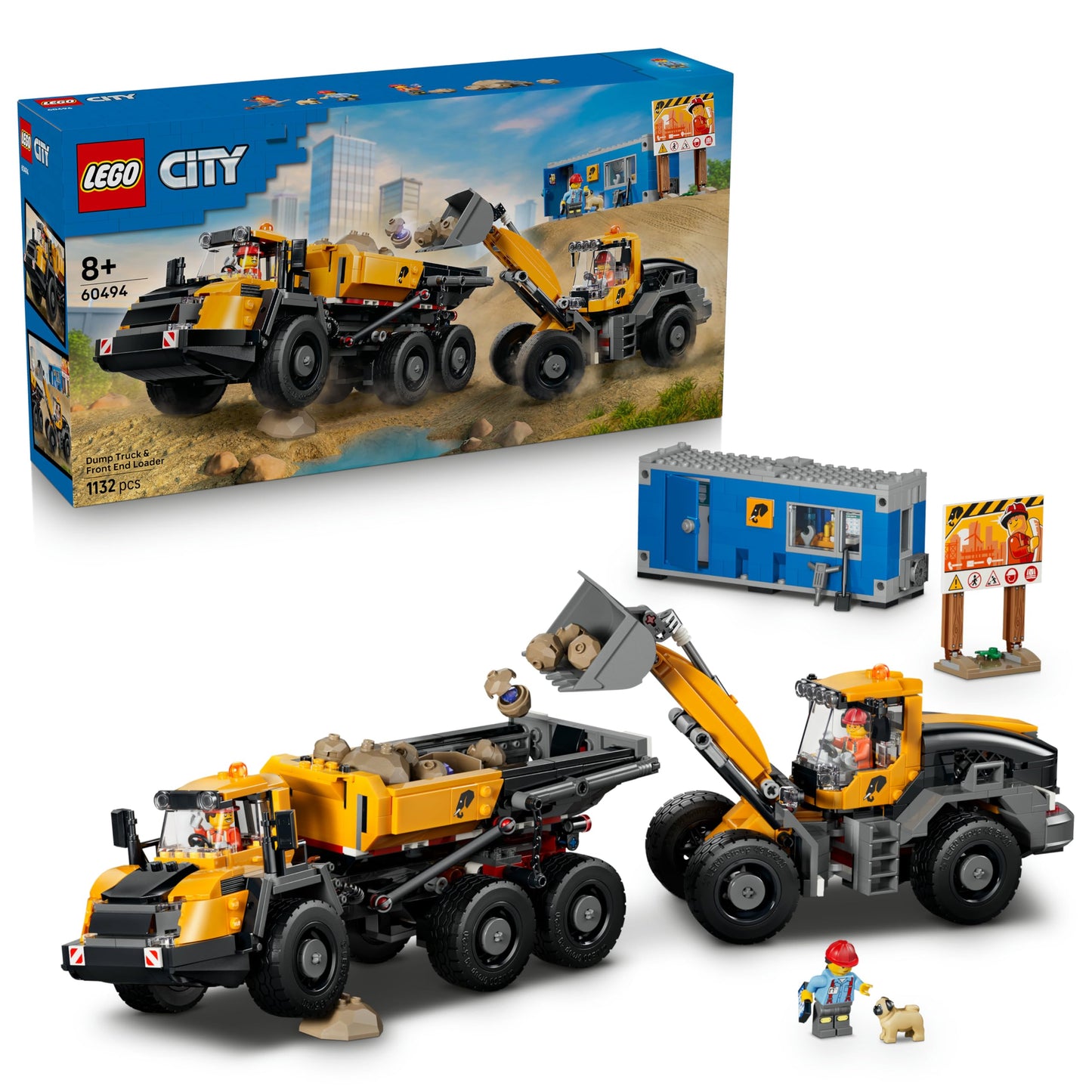 LEGO City Dump Truck and Shovel Loader Toys - Construction Site Vehicles with Working Functions and 3 Minifigures - STEM Birthday Gift for Boys Ages 8 and Up - 60494