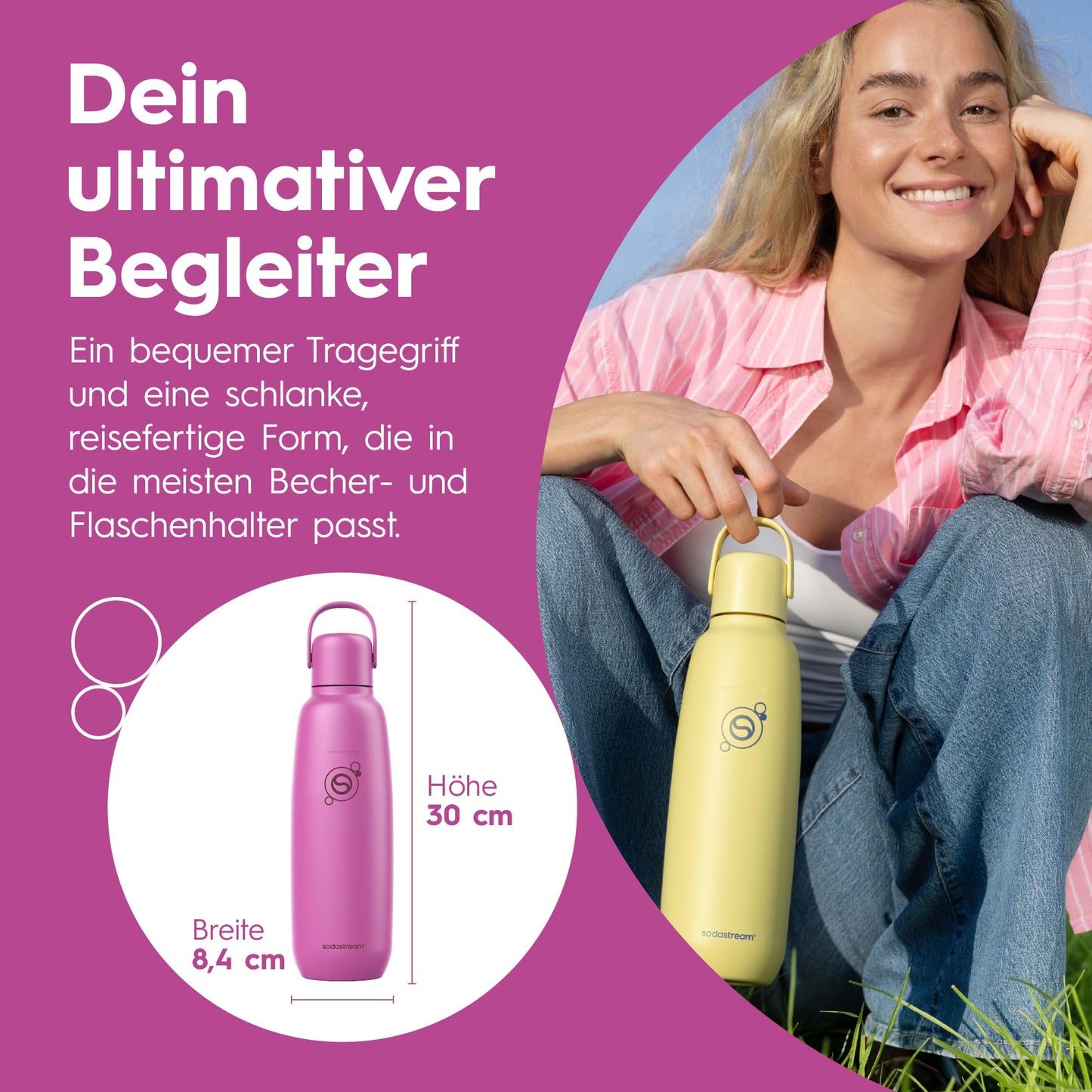sodastream Fizz & Go Stainless Steel Soda Bottle 0.9L Double Wall Insulated Thermos Bottle Keeps Hot & Cold for Carbonated Drinks Compatible with DUO, TERRA, ART, ENSO & More, Guava Pink - 1062419440