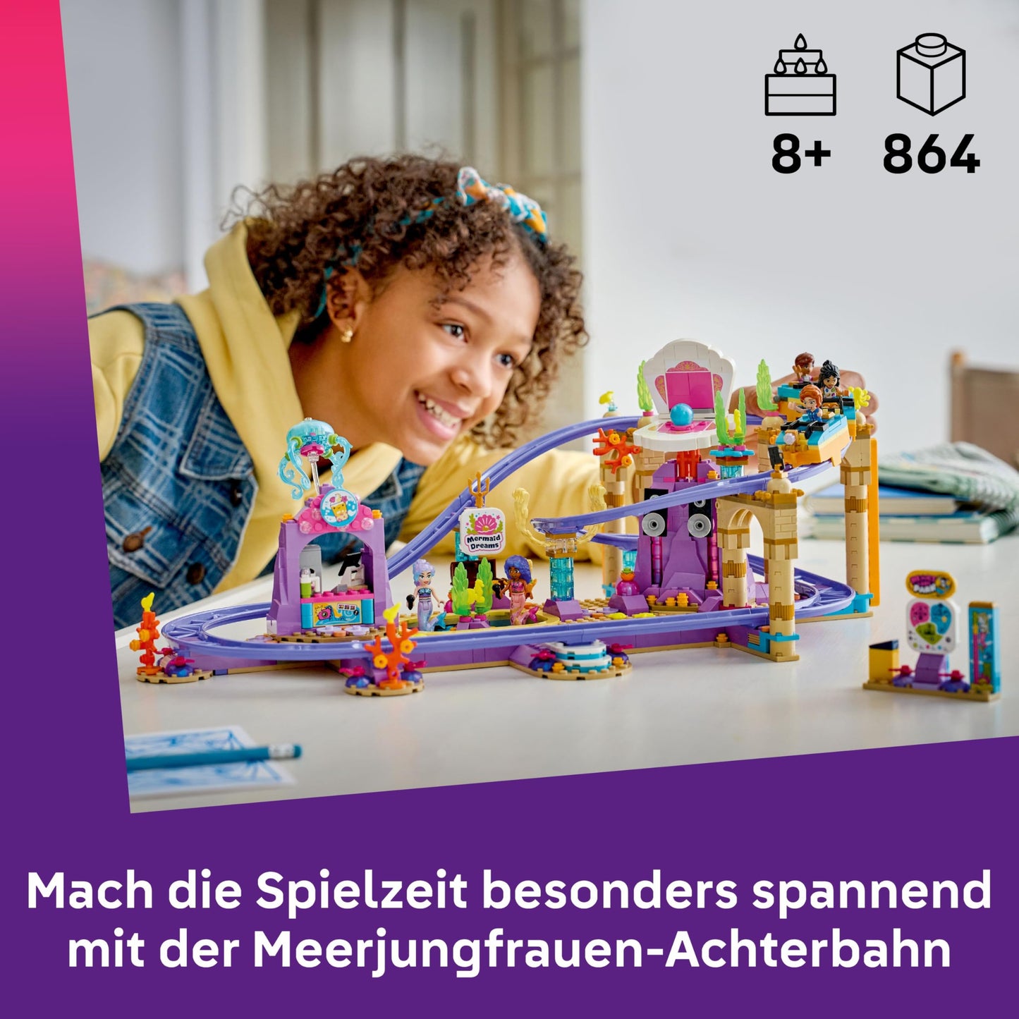 LEGO Friends Mermaid Roller Coaster - Interactive toy with 3 cars, shop, 5 minifigures and accessories - children's room decoration - gift idea for girls aged 8 and up - 42703