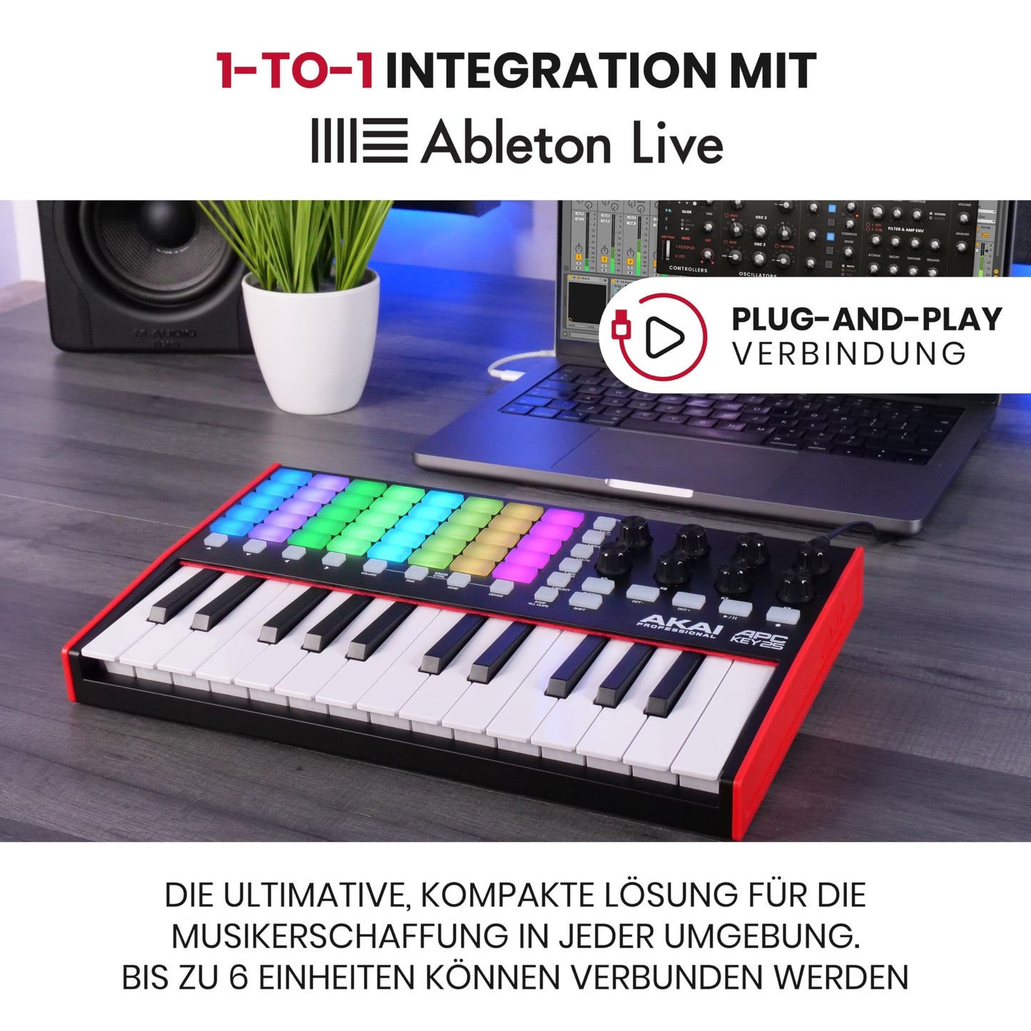 Akai Professional APC Key 25 MK2 - USB MIDI keyboard controller for clip launching with Ableton Live Lite, 25 keys, 40 RGB pads and 8 rotary controls - APCKEY25MK2