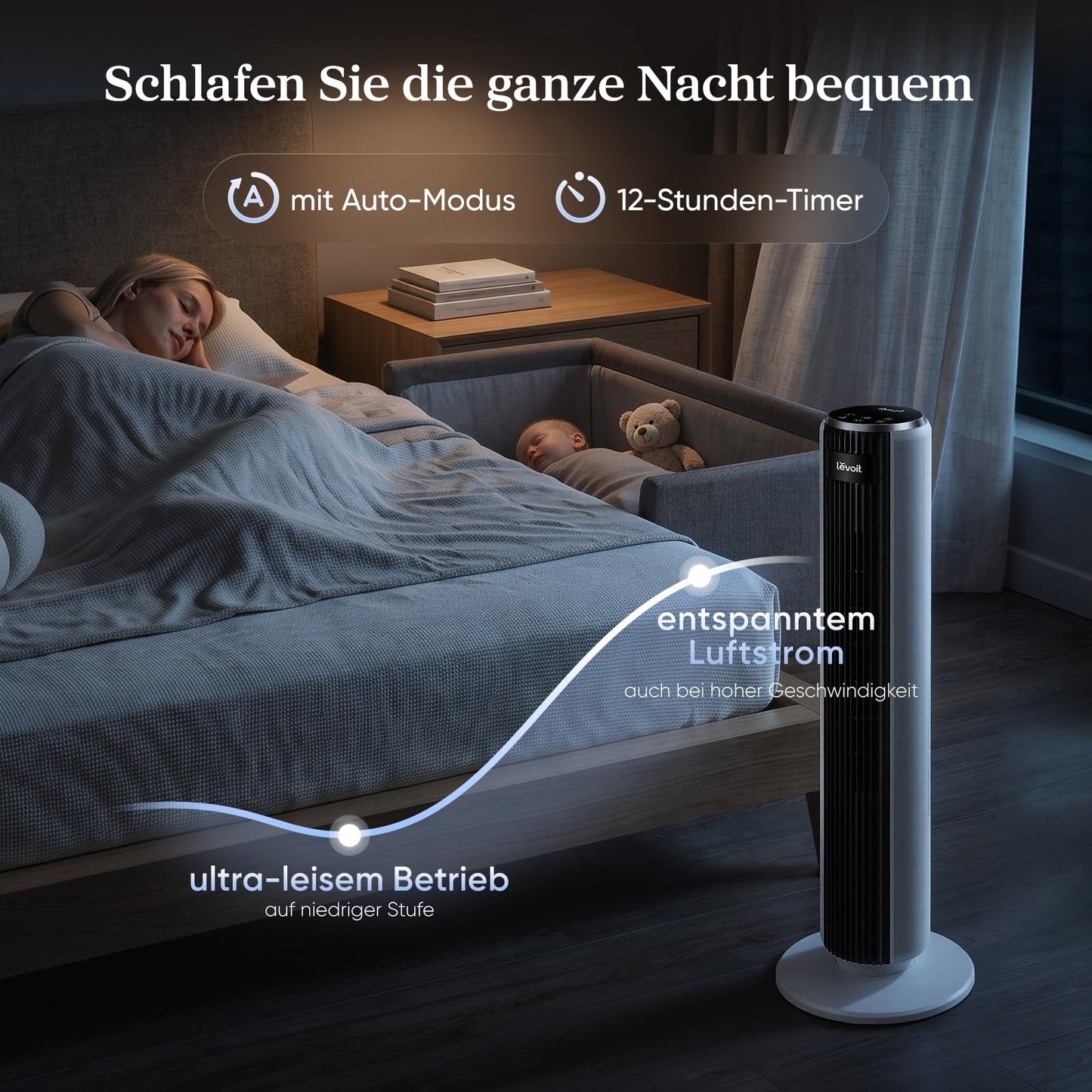 Levoit Tower Fan with Advanced Sleep Mode Fan Quiet 12H Timer 4 Modes 5 Speeds Automatic Operation with Sensor Oscillation Tower Fan with Remote Control White 92CM - LTF-F361-WEU