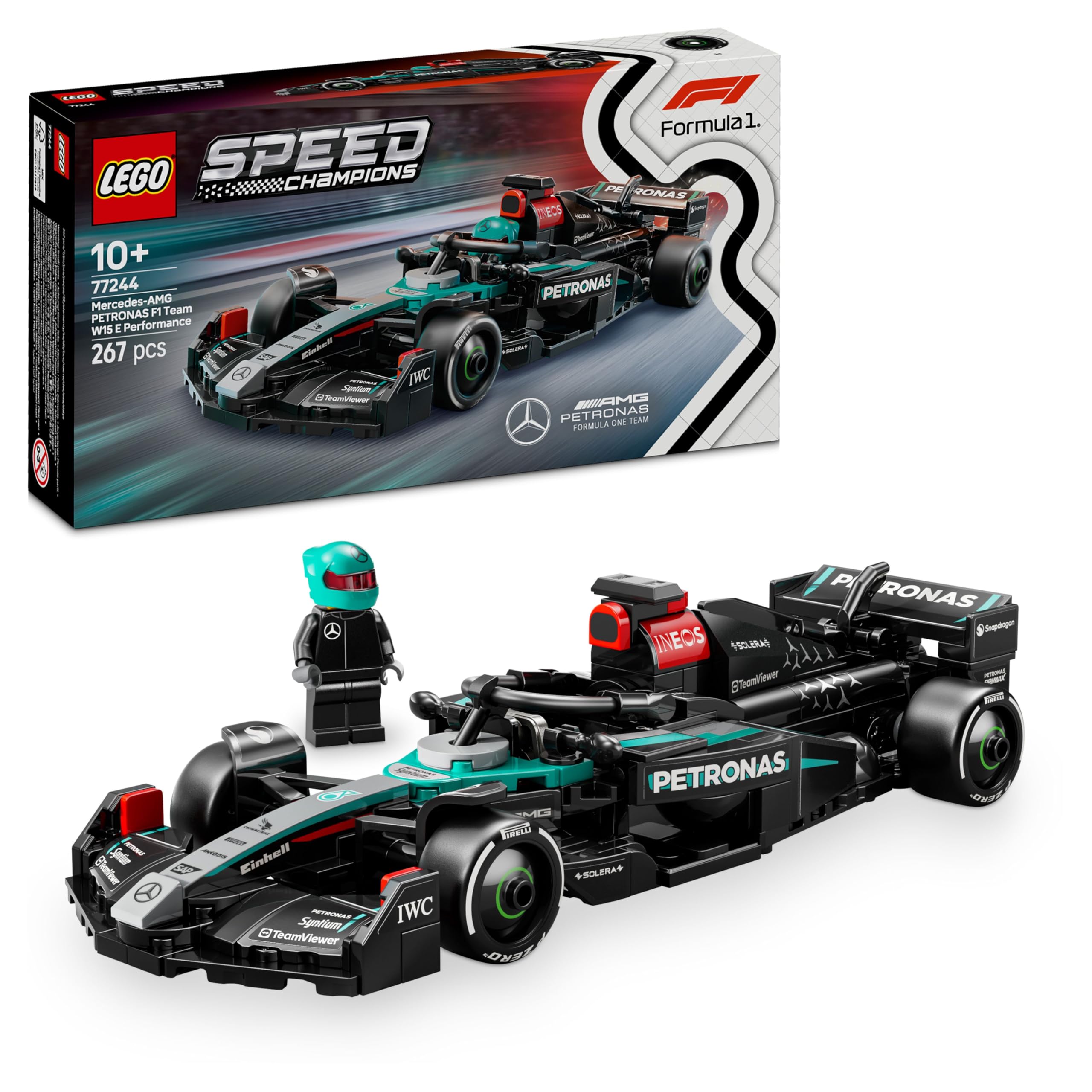 LEGO Speed Champions Mercedes-AMG F1 W15 racing car - toy with Formula 1 minifigure - model car for collecting and building - gift for boys and girls aged 10 and over or adult fans 77244