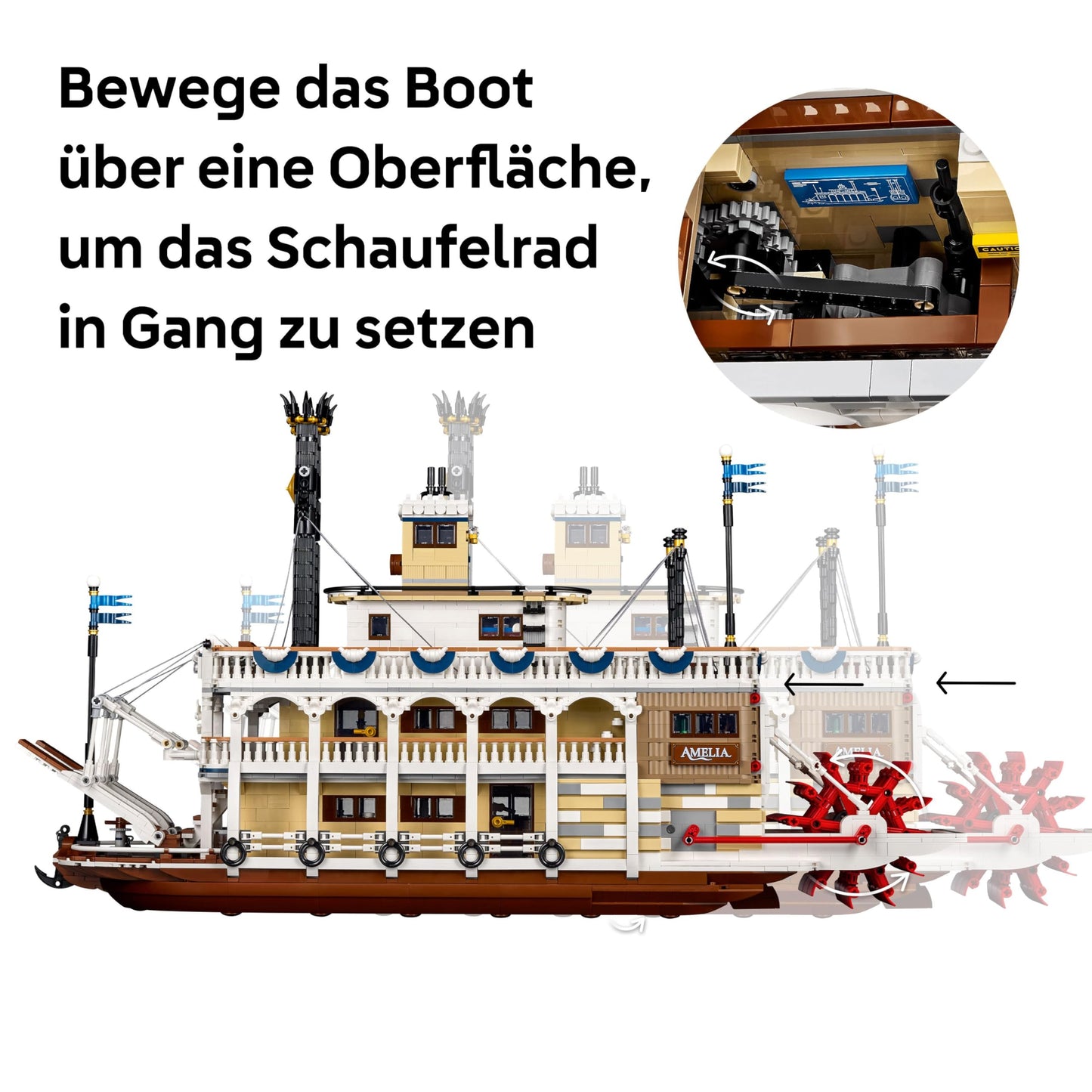 LEGO Ideas river paddle steamer - building set for adults - boat model with interior and interactive functions, including working paddle wheel and controls - DIY gift for men and women - 21356