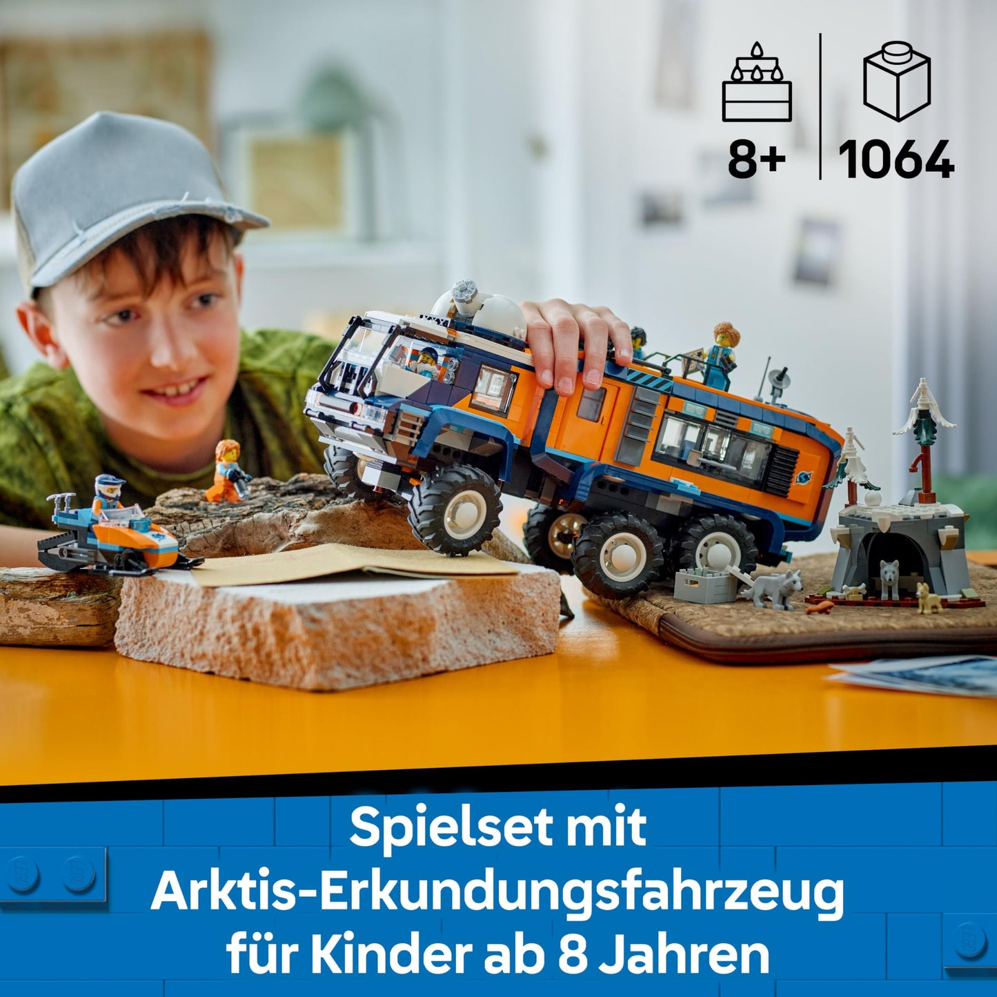 LEGO City Arctic truck with laboratory - building and play set - exploration vehicle with steering and suspension - including snow scooter, 5 mini figures and 3 wolf figures - gift for boys aged 8 and over - 60471