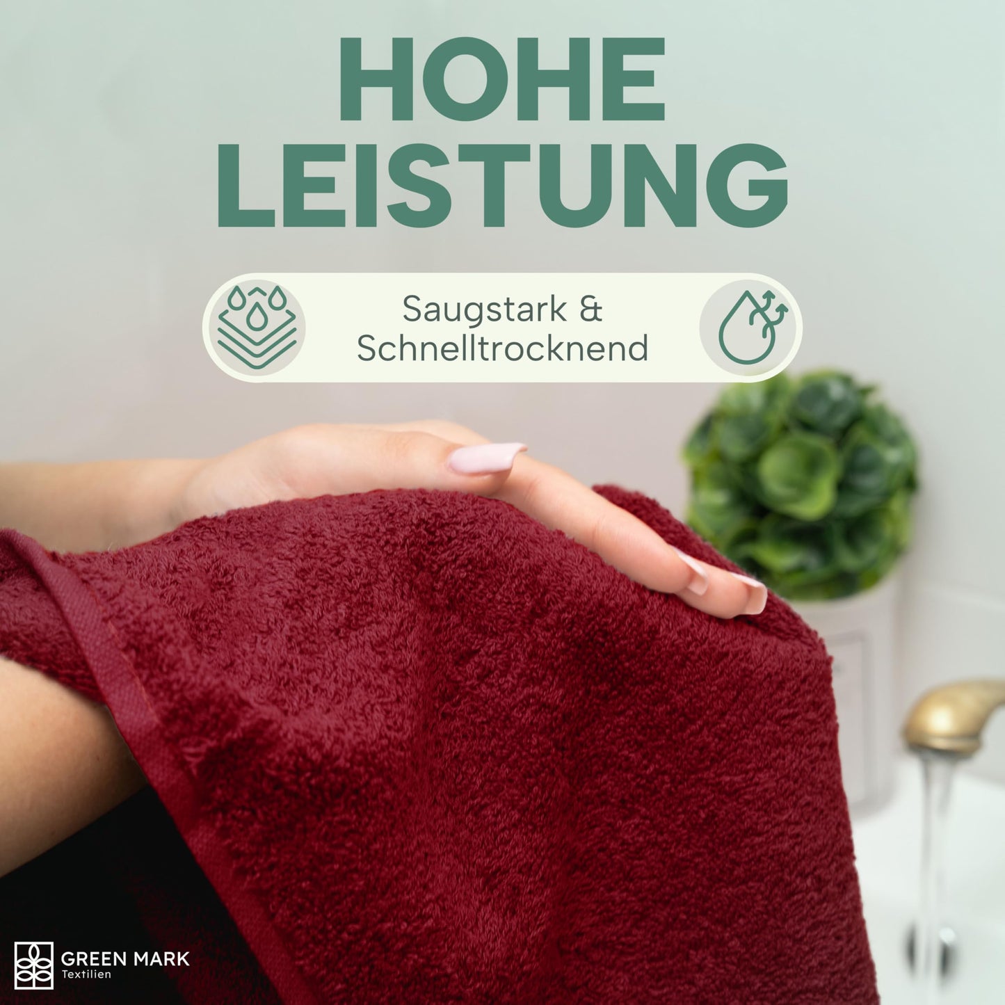 NatureMark Towels - Set of 8 - 100% Cotton, Soft & Absorbent, Premium Quality for Bathroom, Spa and Fitness, 50 × 100cm, Bordeaux Red - 8er_bordeaux