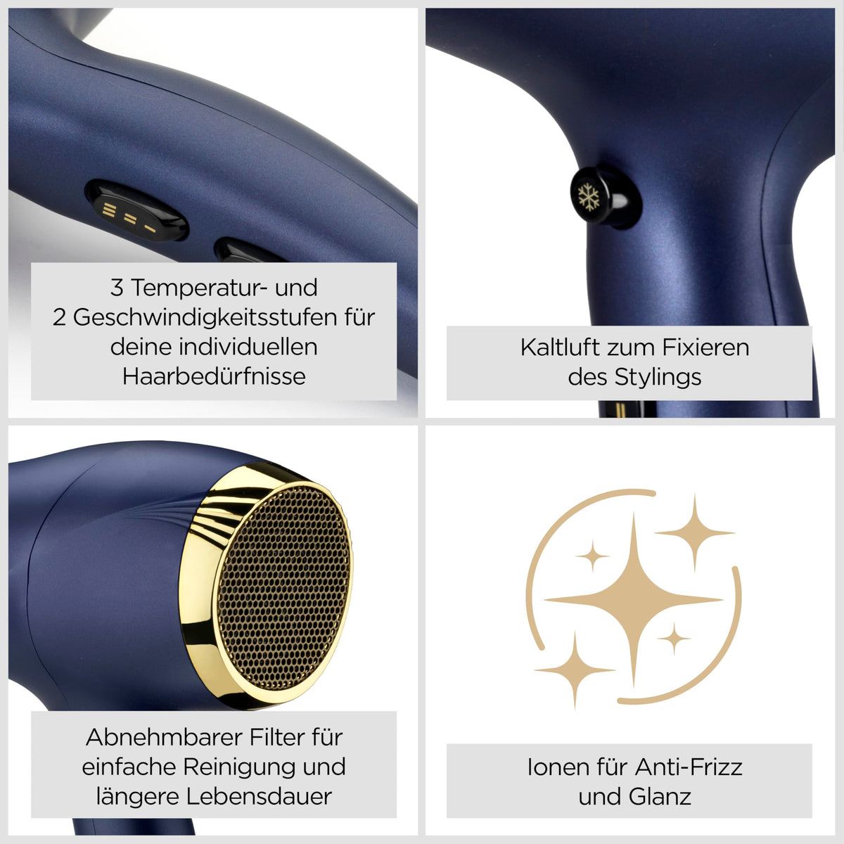 BaByliss Hair Dryer Midnight Luxe – Powerful 2300W hair dryer, anti-frizz ion technology, fast drying, professional and lightweight, 3 heat settings & 2 speed settings, 5781PE