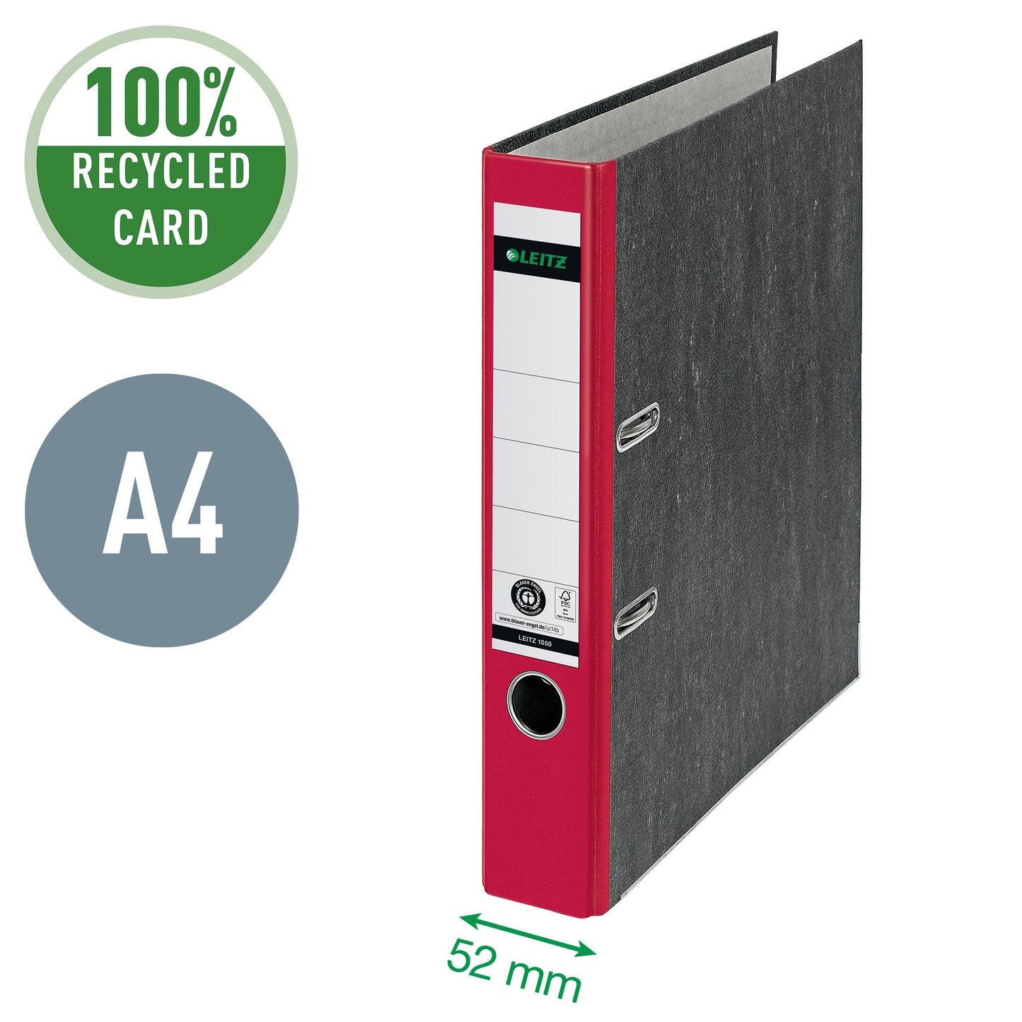 Leitz quality folders, pack of 20, the original, DIN A4 narrow file folder, 5 cm wide, cloud marble paper, recycled folder, Blue Angel, with 180° mechanics, highest stability, red, 10505025 - 10505025-20