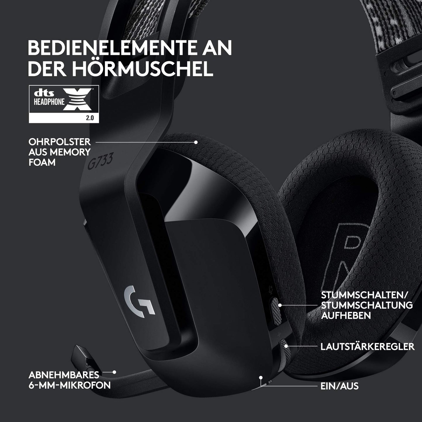 Logitech G G733 Lightspeed Headsets, Black - 981-000864