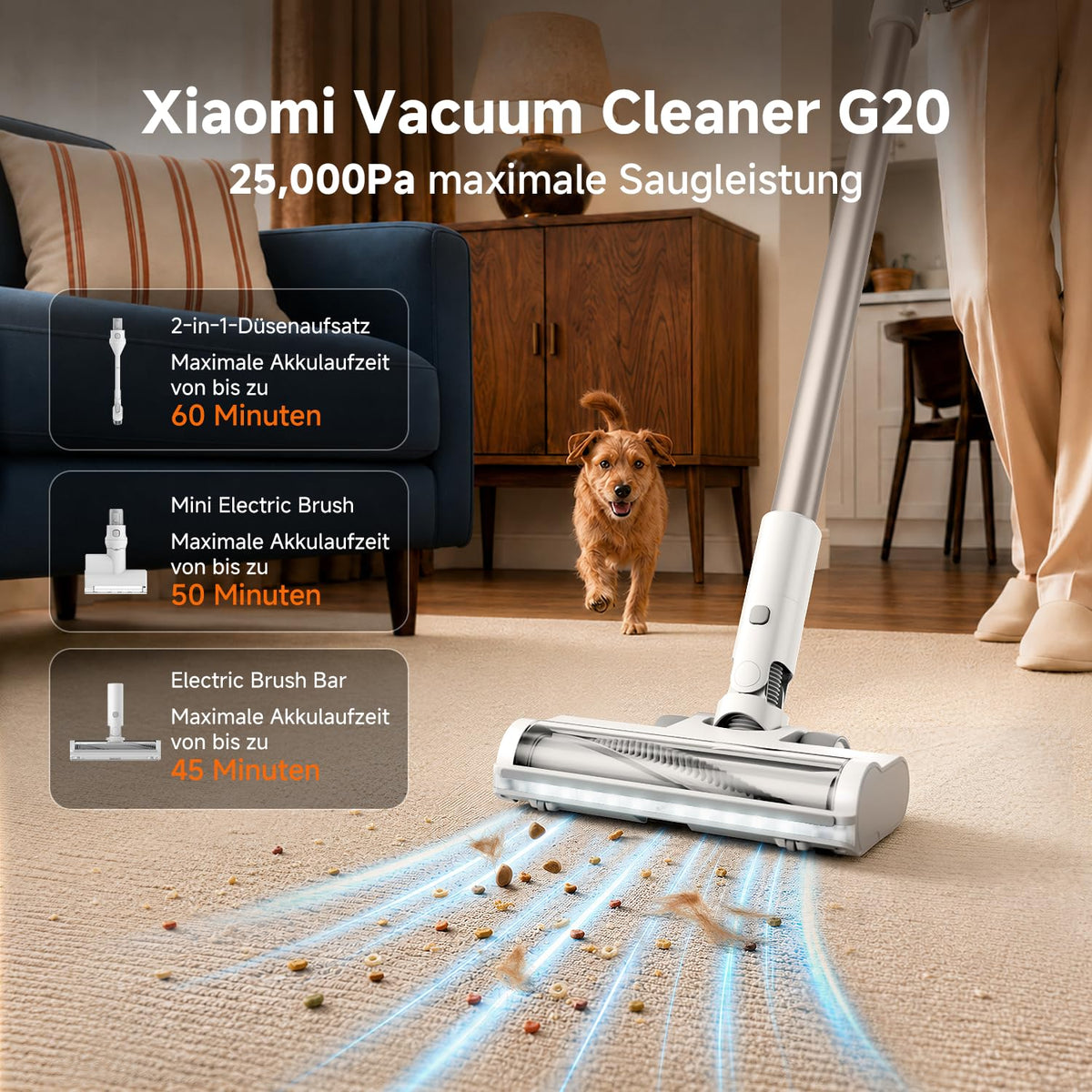 XIAOMI G20 Cordless Vacuum Cleaner, 25,000 Pa, 150 AW, up to 60 Min., LED Light - BHR8831EU