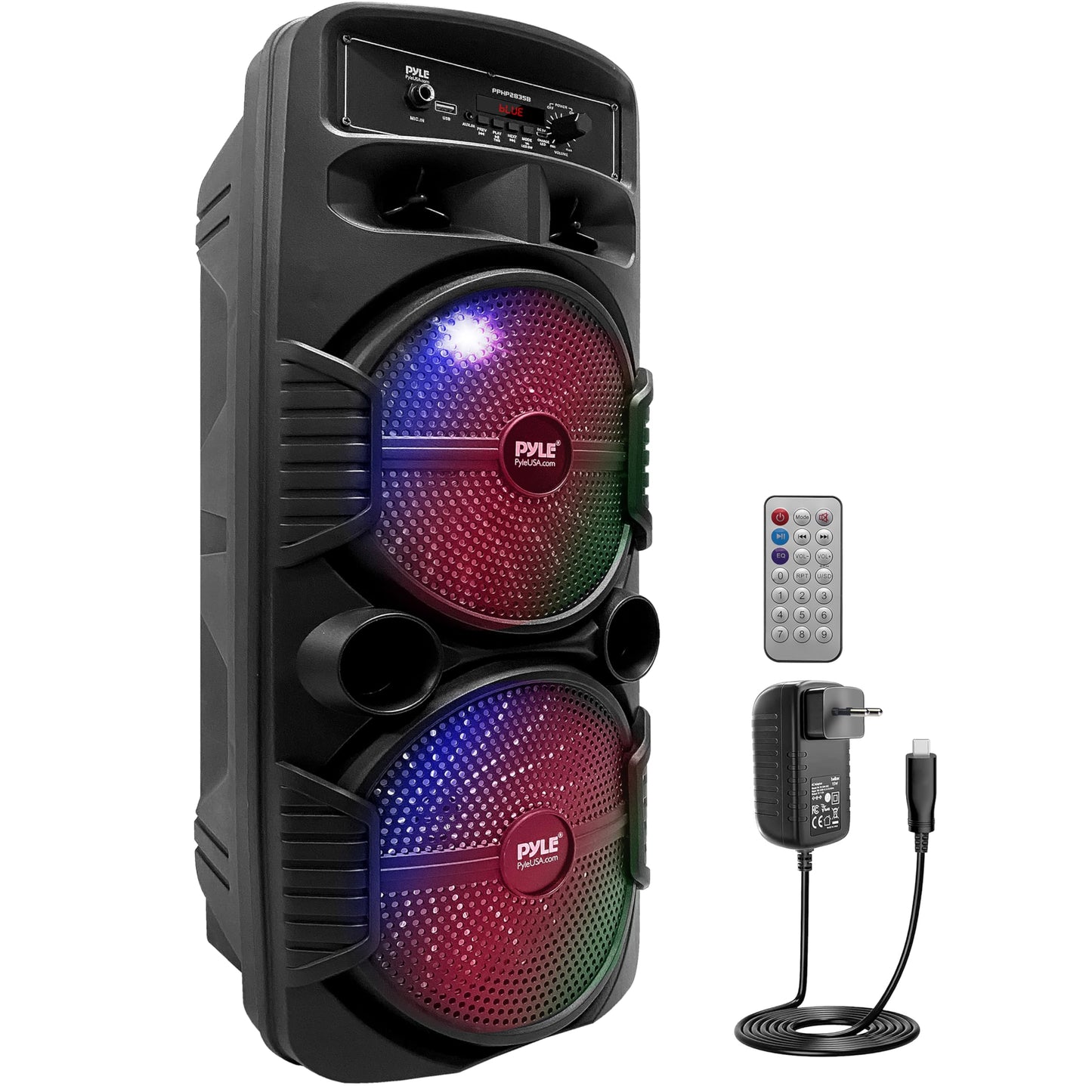 Pyle Partybox, Bluetooth Speaker Large - 600W Boombox with Light Effects, Portable, Super Bass, USB/SD/AUX/FM, for Party, Outdoor & Home, With Remote Control & RCA Input - PPHP2835B