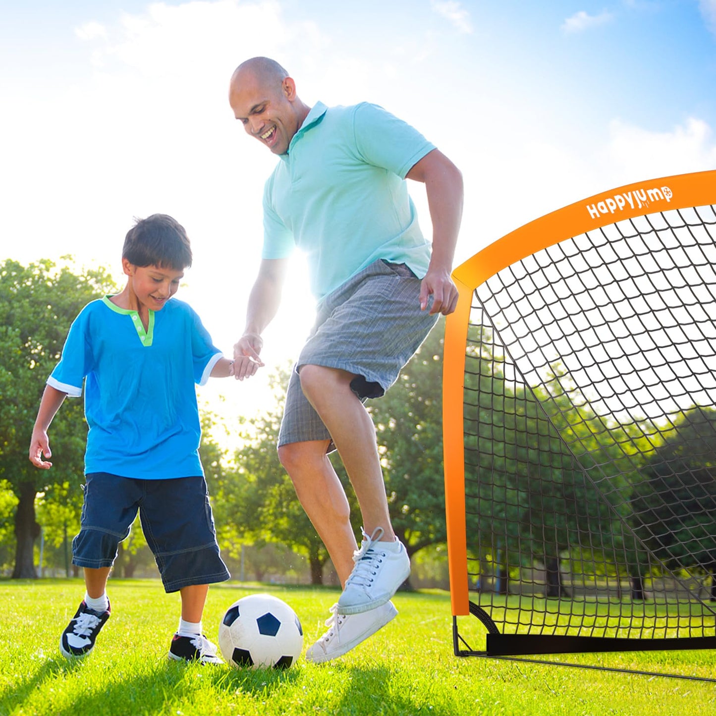 Happy Jump Pop-Up Football Goal - 150x110 cm, 1 goal, orange | Foldable Fiberglass Goal for Kids & Adults | Ideal for gardens and parks - A220521BQ1