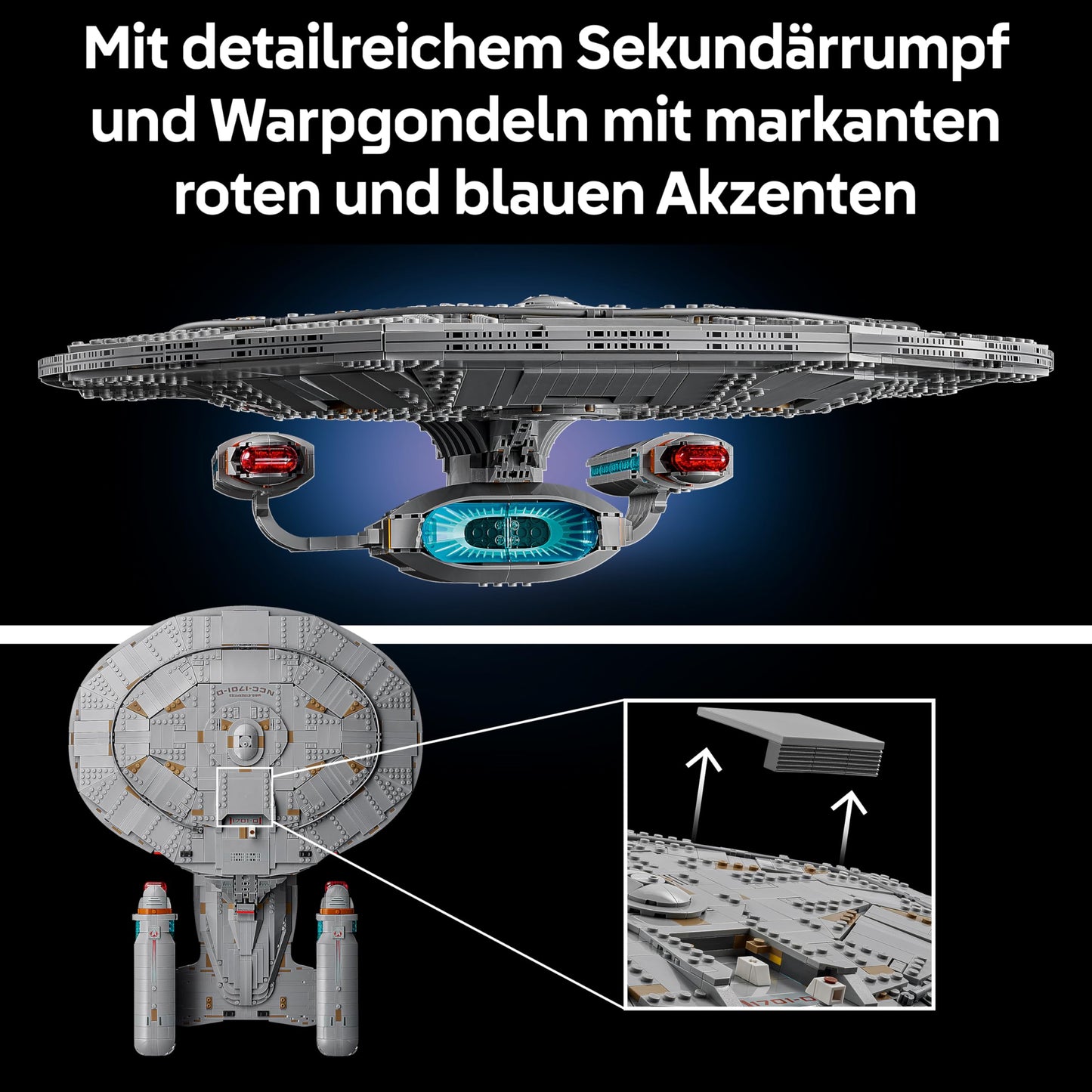 LEGO Icons Star Trek: U.S.S. Enterprise NCC-1701-D - Building set for adults - 2 shuttlepods, separating function & 9 minifigures with Jean-Luc Picard & William Riker - gift for men and women - 10356