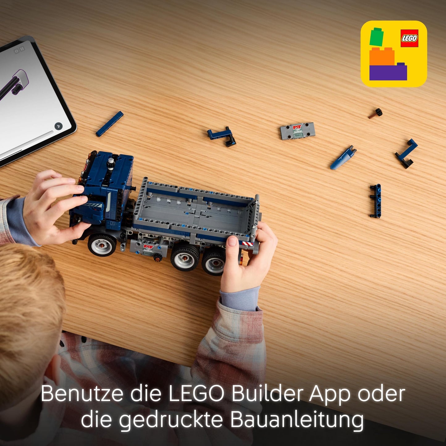 LEGO Technic dump truck toy with steering and movable dump body - blue construction vehicle - gift idea for a birthday or the holidays - building set for boys and girls aged 9 and up 42203