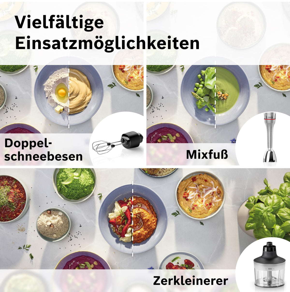 Bosch Hand Blender, Mixing Cup, Universal Chopper, Double Whisk, Stainless Steel Blades, Dishwasher Safe, Spiral Cable, 1500 Watts, ErgoMaster Series 8 MSM8M934