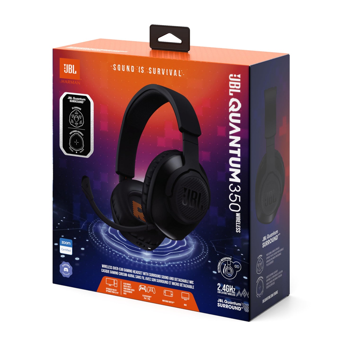 JBL Quantum 350 Over-Ear Gaming Headset - Wireless 2.4 GHz and USB-C port - With removable boom mic and QuantumSurround Sound - Black - JBLQ350WLBLK