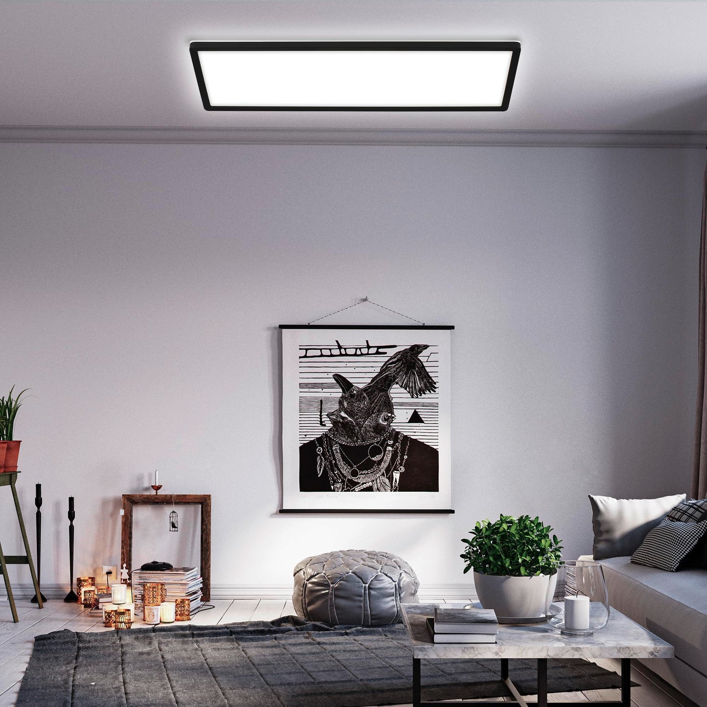 BRILONER - LED ceiling lamp with indirect light, 58x20 cm, flat, 22W 3,000lm, neutral white light color, living room lamp, ceiling light, living room lamp, LED panel, kitchen lamp, bedroom, black - 7402-415
