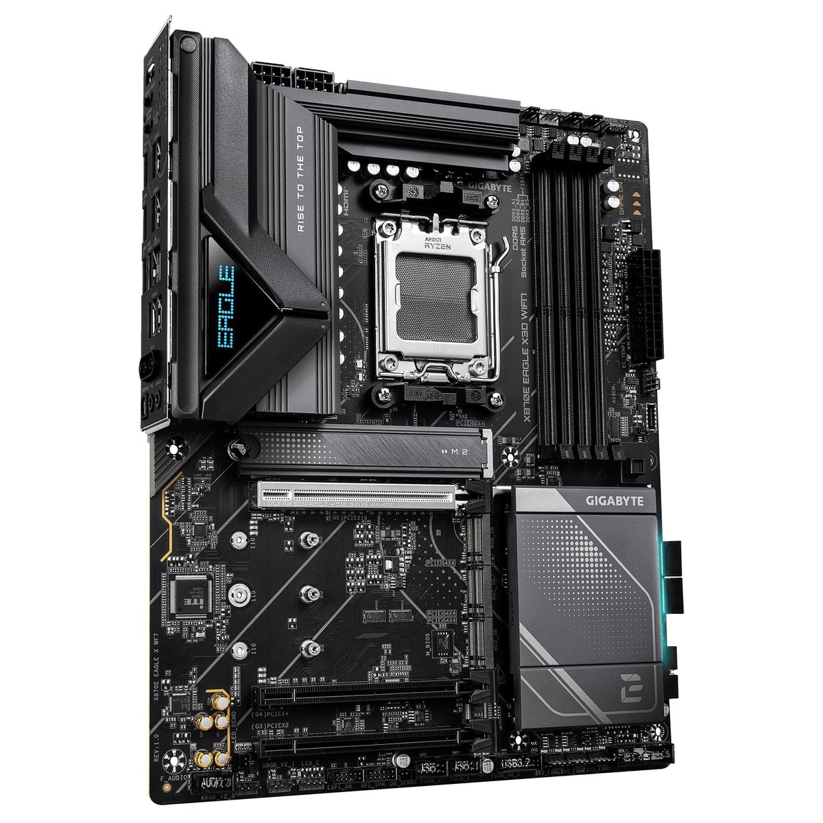 GIGABYTE X870E Eagle X3D WIFI7 Placă de bază – Suportă procesoare AMD Ryzen 9000, VRM digital 14+2+2 faze, până la 9000 Hz DDR5 (OC), 1× PCIe 5.0 + 3× PCIe 4.0, Wi-Fi 7, 5-GbE-LAN, USB 4