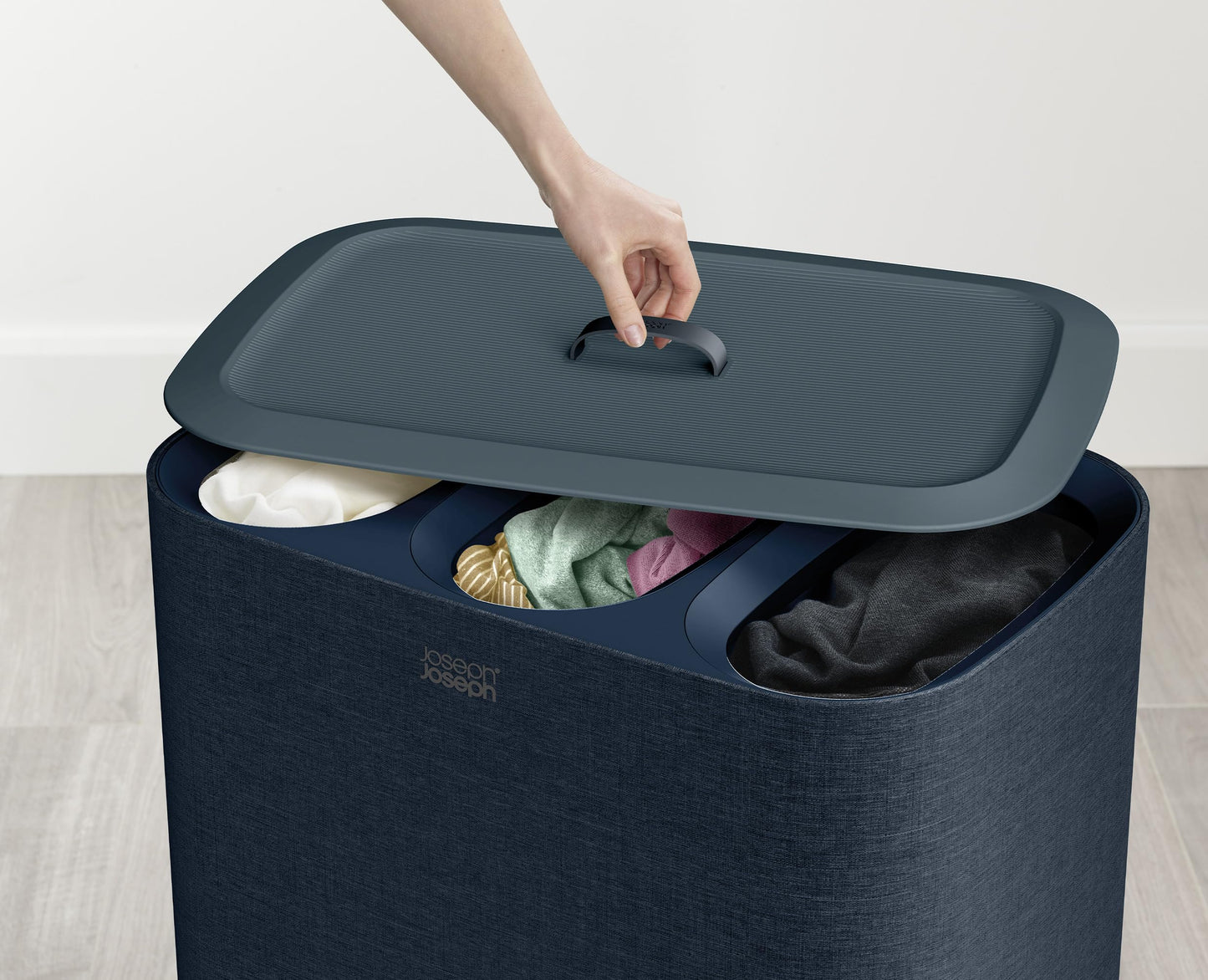 Joseph Joseph Tota - Trio 90 Liter Laundry Sorting Basket with Lid, 3 Removable Laundry Bags with Handles, Black - 50025
