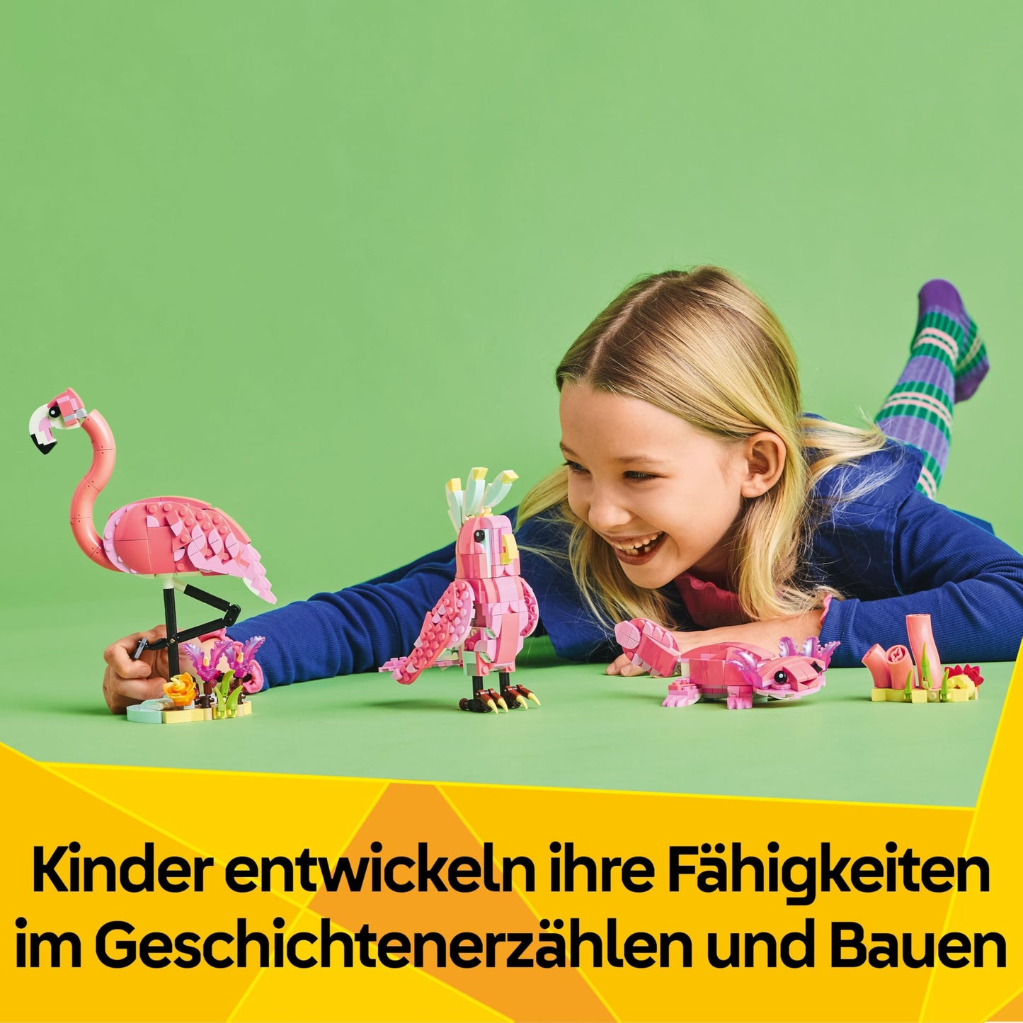 LEGO Creator 3in1 Wild Animals: Pink Flamingo - Convertible into Cockatoo Parrot Figure or Axolotl - Creative Birthday Gift for Girls & Boys from 8 Years - 31170